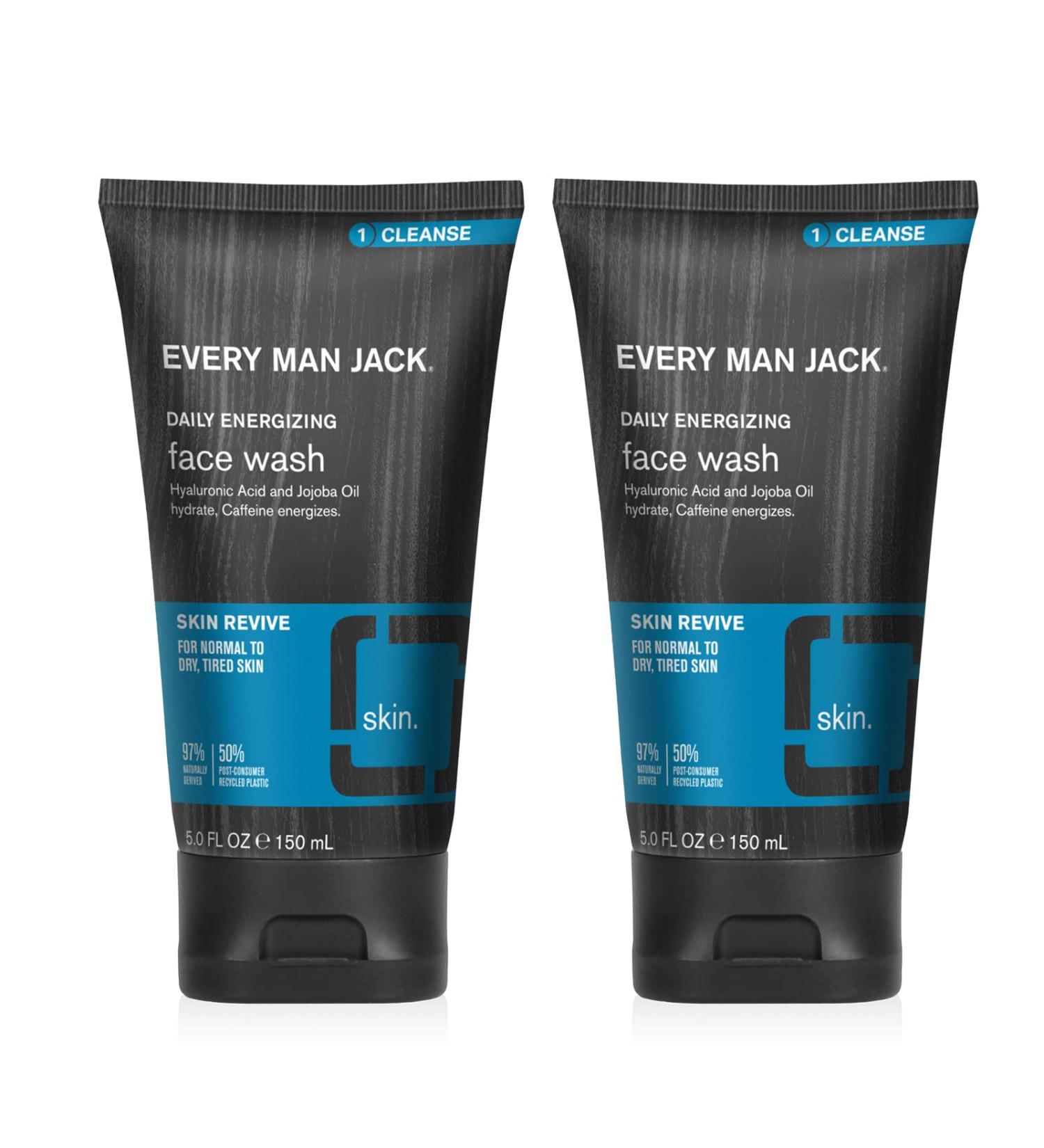 Every Man Jack Daily Energizing Face Wash for Men - Hyaluronic Acid & Caffeine - Twin Pack - Buy Online on GoSupps.com