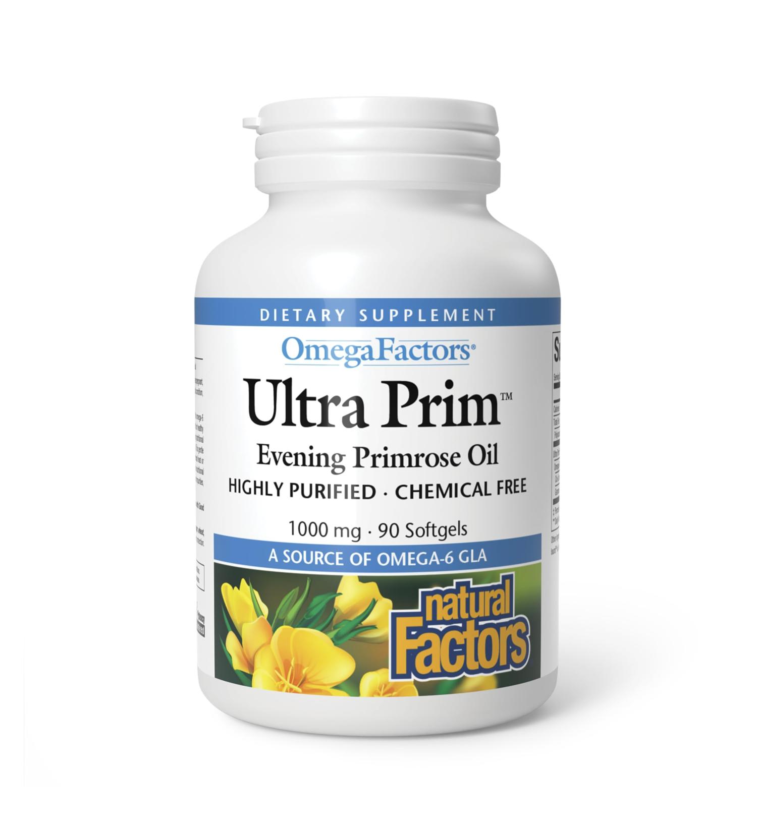 Natural Factors Ultra Prim Evening Primrose Oil 1000mg A Natural Source of Omega-6 GLA 90 Softgels 90 Count (Pack of 1) - Buy Online on GoSupps.com
