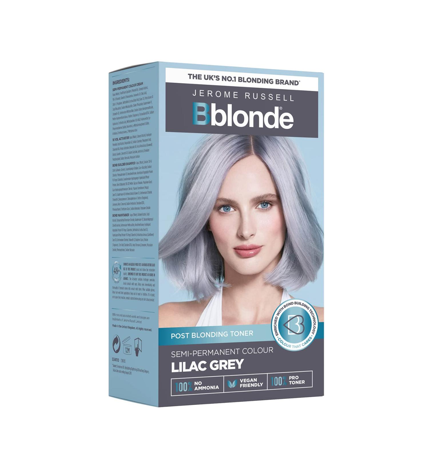 Bblonde Lilac Grey Post Blonding Toner - Semi-Permanent Hair Dye Kit | Vegan Formula with Brazil Nut Oil | Ammonia-Free - Buy Online on GoSupps.com