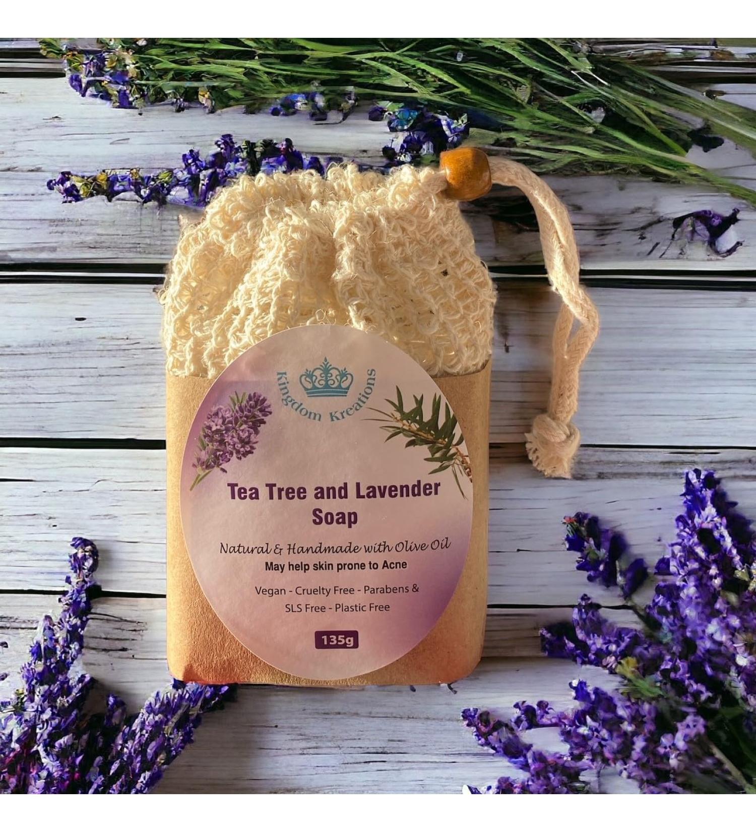 Handmade Olive Soap Tea Tree & Lavender Oils with a FREE Exfoliating Soap Bag