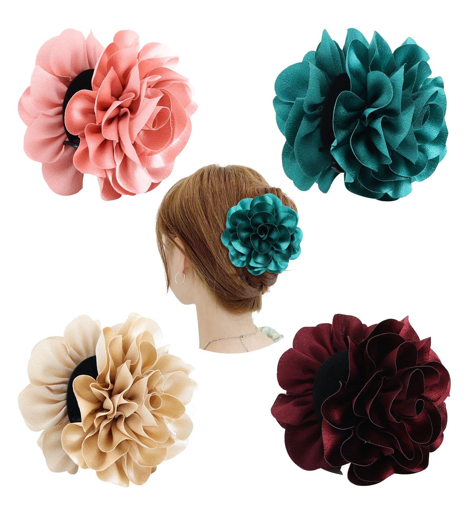 Dizila 4 Pack Black Plastic Hair Claws Clips with Large Satin Flower Bow - Hair Accessories for Women and Girls - Buy Online on GoSupps.com