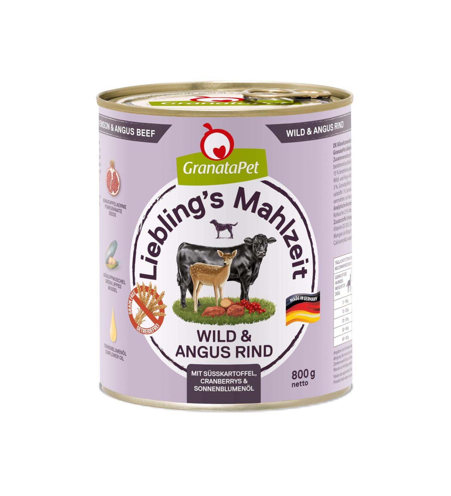 Granatapet Liebling's Meal Wild & Angus Beef - Grain-Free Sugar-Free Wet Dog Food (6 x 800g) - Premium Single Feed for Healthy Dogs - Buy Online on GoSupps.com