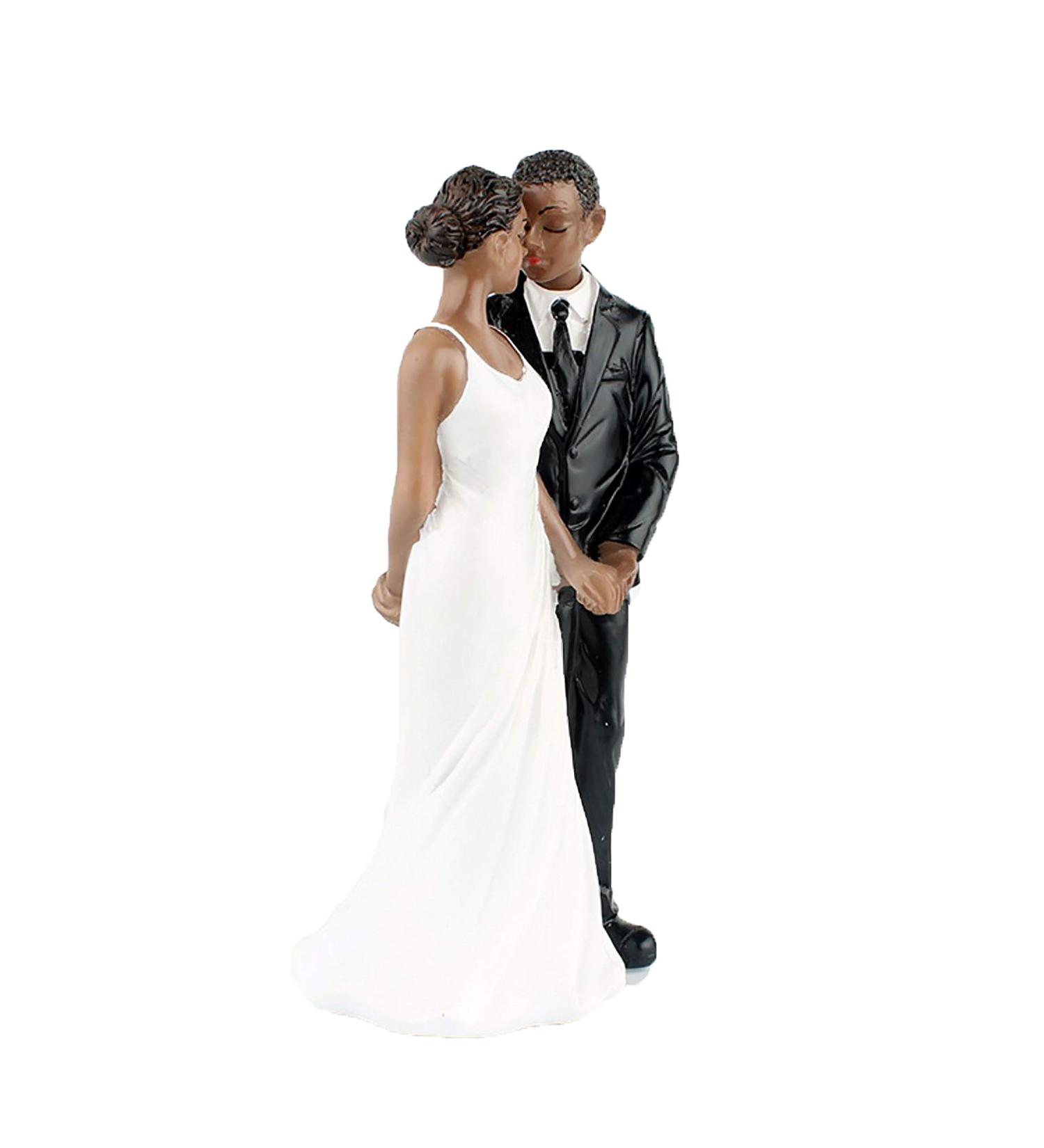 SCHOLMART African American Wedding Cake Topper Black Couple Hand Painted Durable 3x2.3x6.3 inch Resin 1 Unit - Buy Online on GoSupps.com