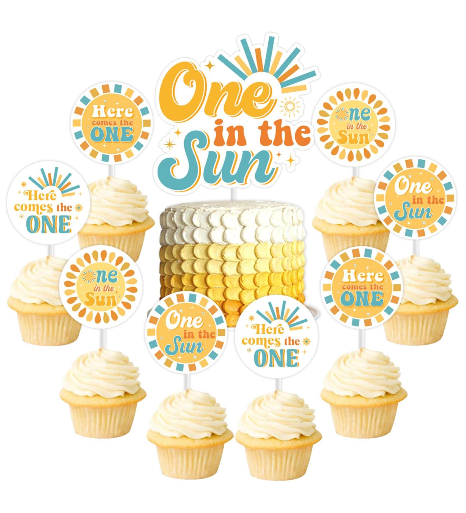 One in the Sun Cake Topper Set - Here Comes the One Cupcake Toppers Retro Boho Sun Smash Cake Topper Cupcake Picks for First Birthday Party Decorations - Buy Online on GoSupps.com
