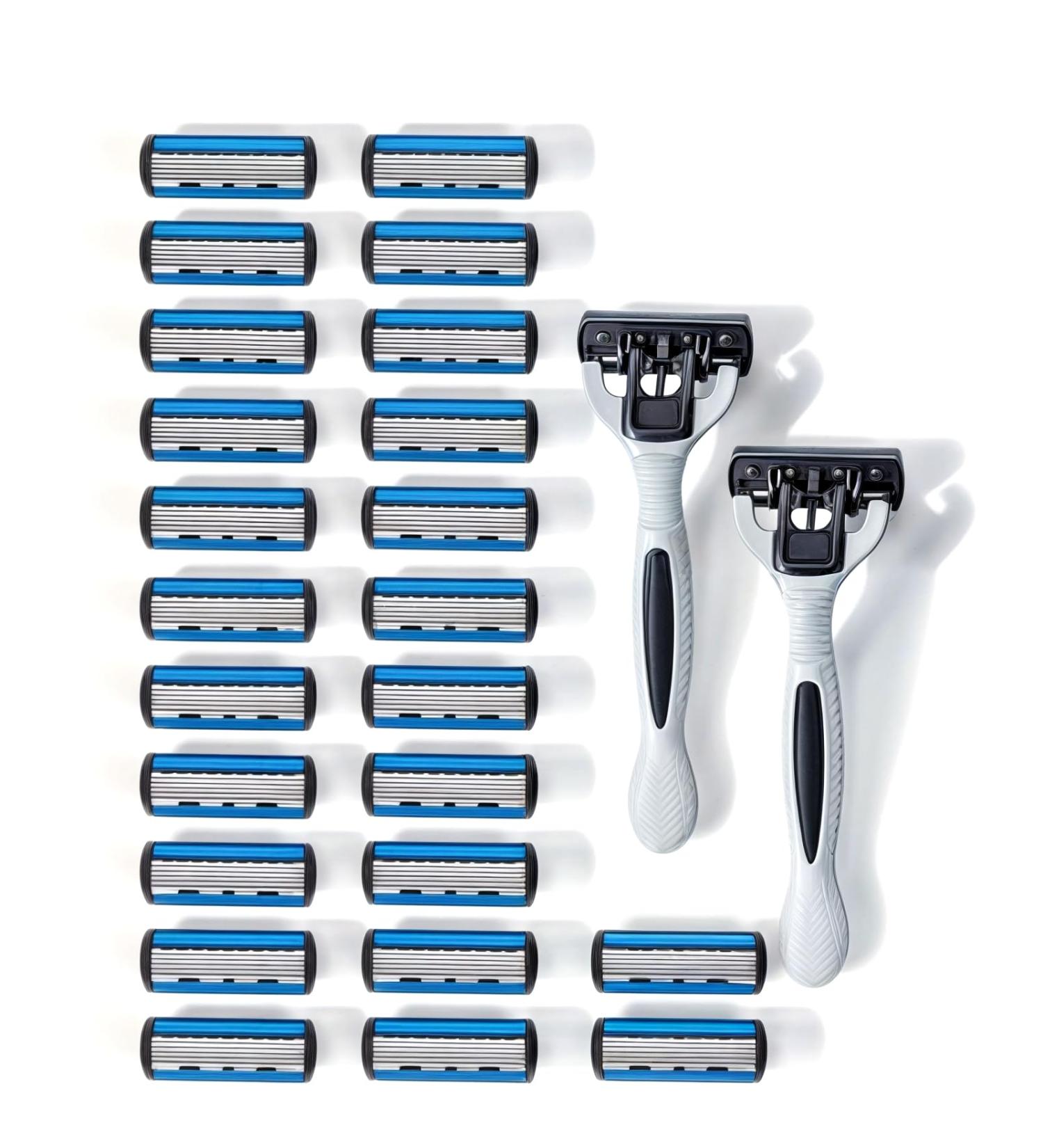 24 Stainless Steel 6 Blade Shaving Razor for Men - Replaceable Blades 2 Non-slip Handles Disposable & Reusable Manual Safety Razor - Buy Online on GoSupps.com