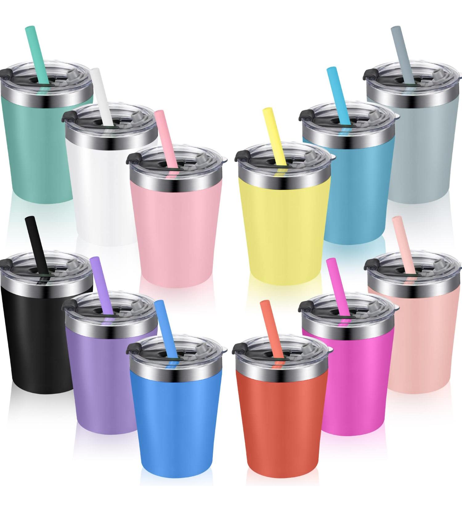 Yahenda 12 Set Kids Cups with Straws and Lids - Stainless Steel Sippy Cup | Vacuum Insulated Water Bottle | Spill Proof Hot Drink Tumbler - 8.5 oz Bright Color - Buy Online on GoSupps.com