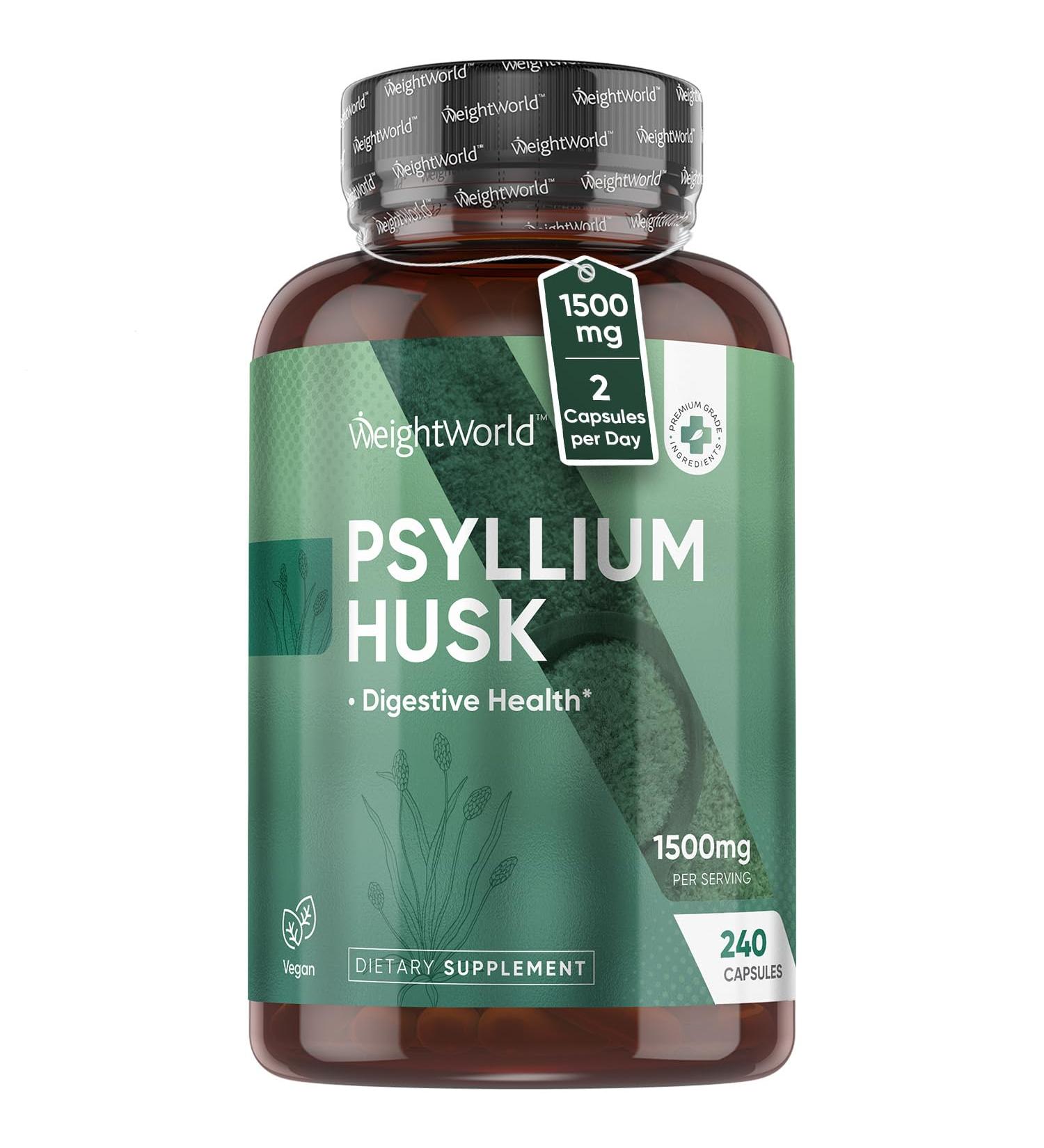 WeightWorld Psyllium Husk Capsules 1500mg - 4 Months Supply - Fiber Supplement for Digestive Health - 240 Vegan Psyllium Husk Powder Capsules - Non-GMO - Allergen-Free - Buy Online on GoSupps.com