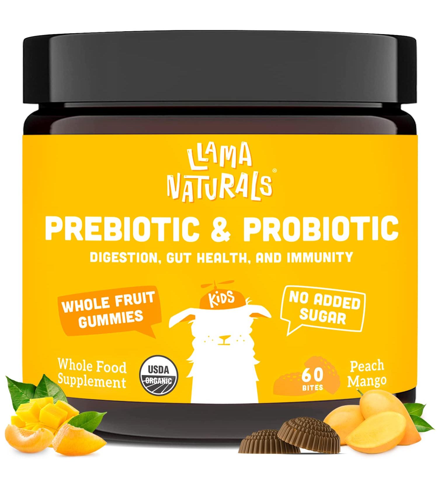 Organic Vegan Prebiotic & Probiotic Gummies for Kids - Peach Mango Flavor - 2 Billion CFU - 60 Gummies (30 Days) - Buy Online on GoSupps.com