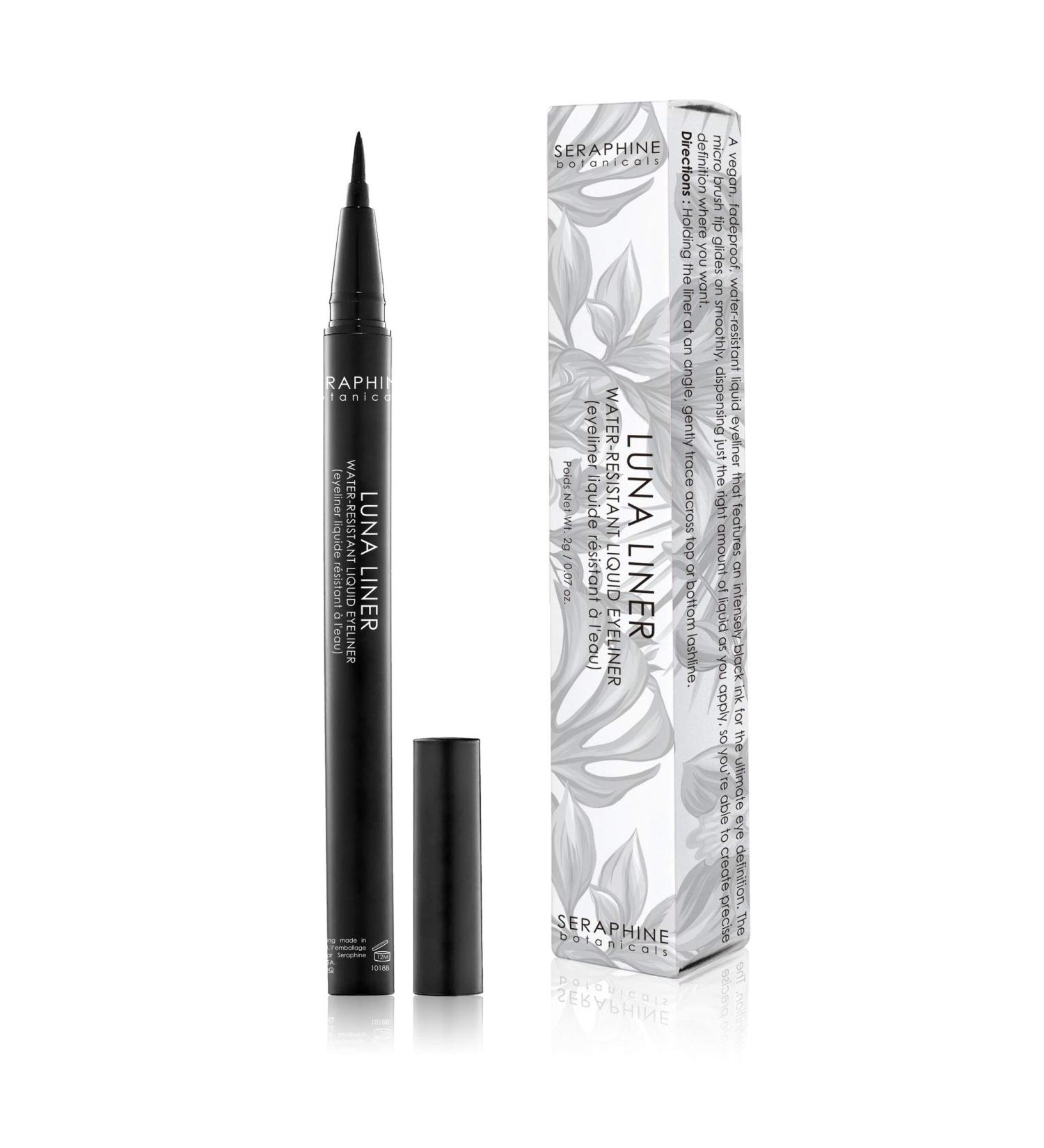 Seraphine Botanicals Luna Waterproof Liquid Eye Liner - Smudge Resistant, Long Lasting & Ultra Fine Tip for Precise Application - Black Pigmented Makeup - Buy Online on GoSupps.com