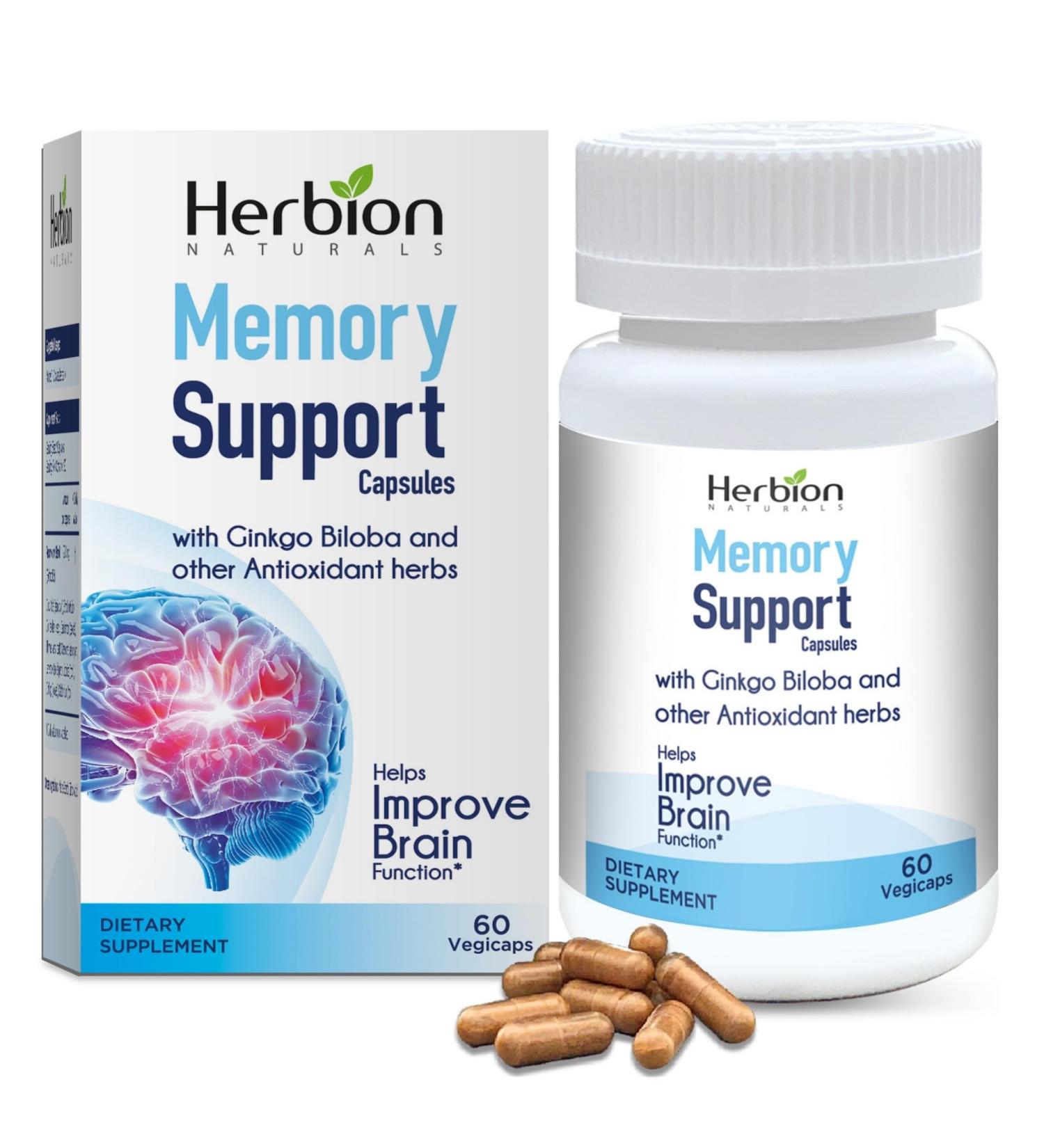 HERBION Naturals Memory Support Capsules Helps Improve Brain Function & Absent Mindedness Maintains Healthy Mood Levels with Ginkgo Biloba for Adults 60 Count Pack of 1 60 Count (Pack of 1) - Buy Online on GoSupps.com