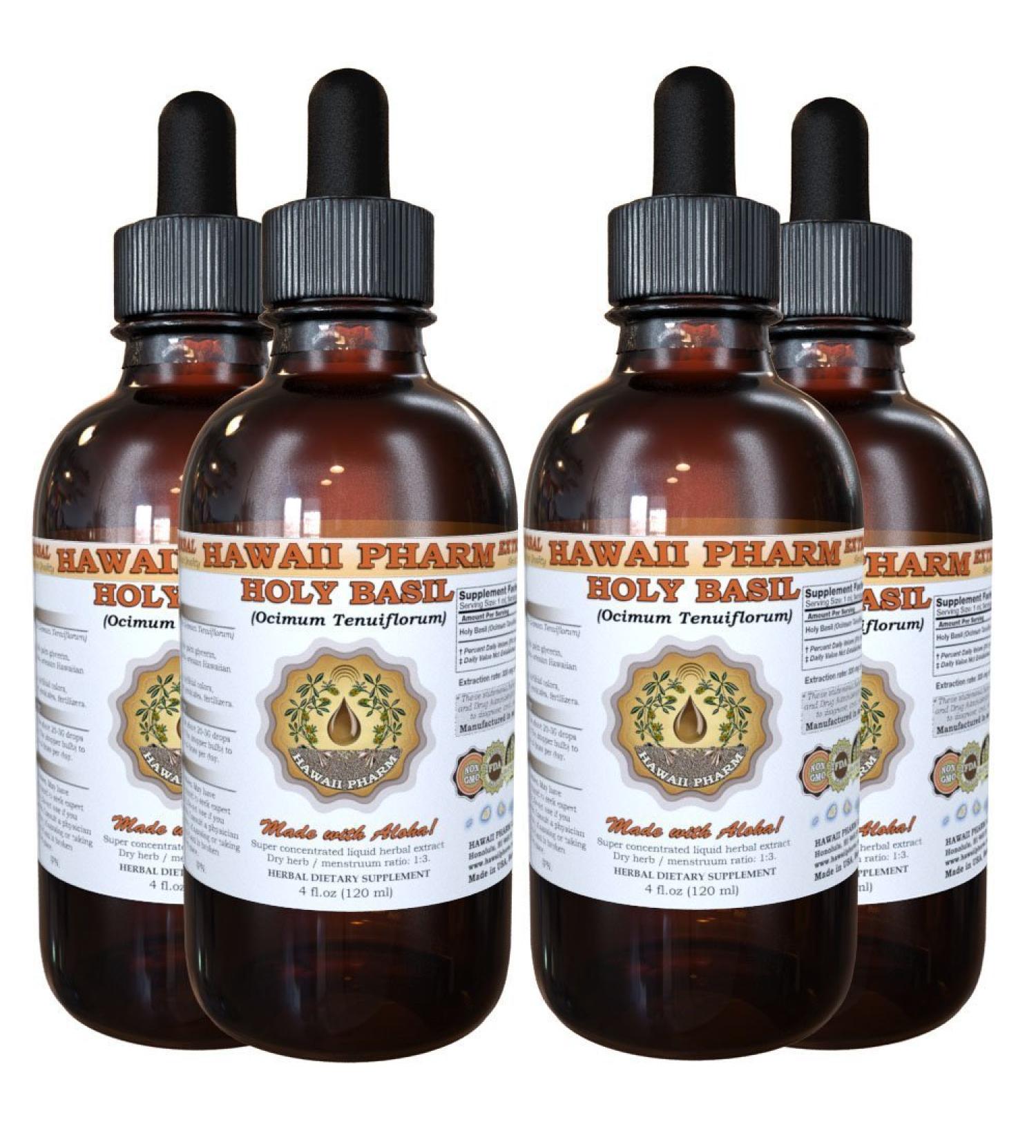Holy Basil Liquid Extract Organic Holy Basil (Ocimum tenuiflorum) Tincture Supplement 4x4 oz - Buy Online on GoSupps.com