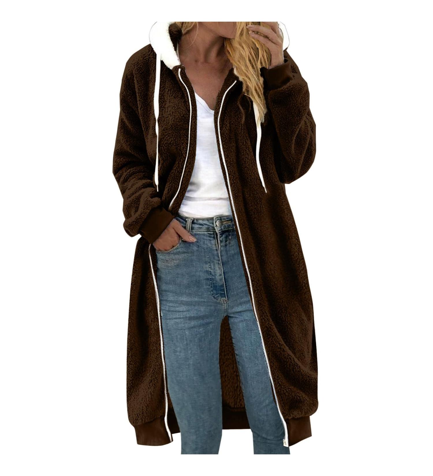 Hanxiulin Oversized Plush Jacket for Women | Warm Lined Fleece Sweater & Winter Coat in Color Variants - XL Khaki - Buy Online on GoSupps.com