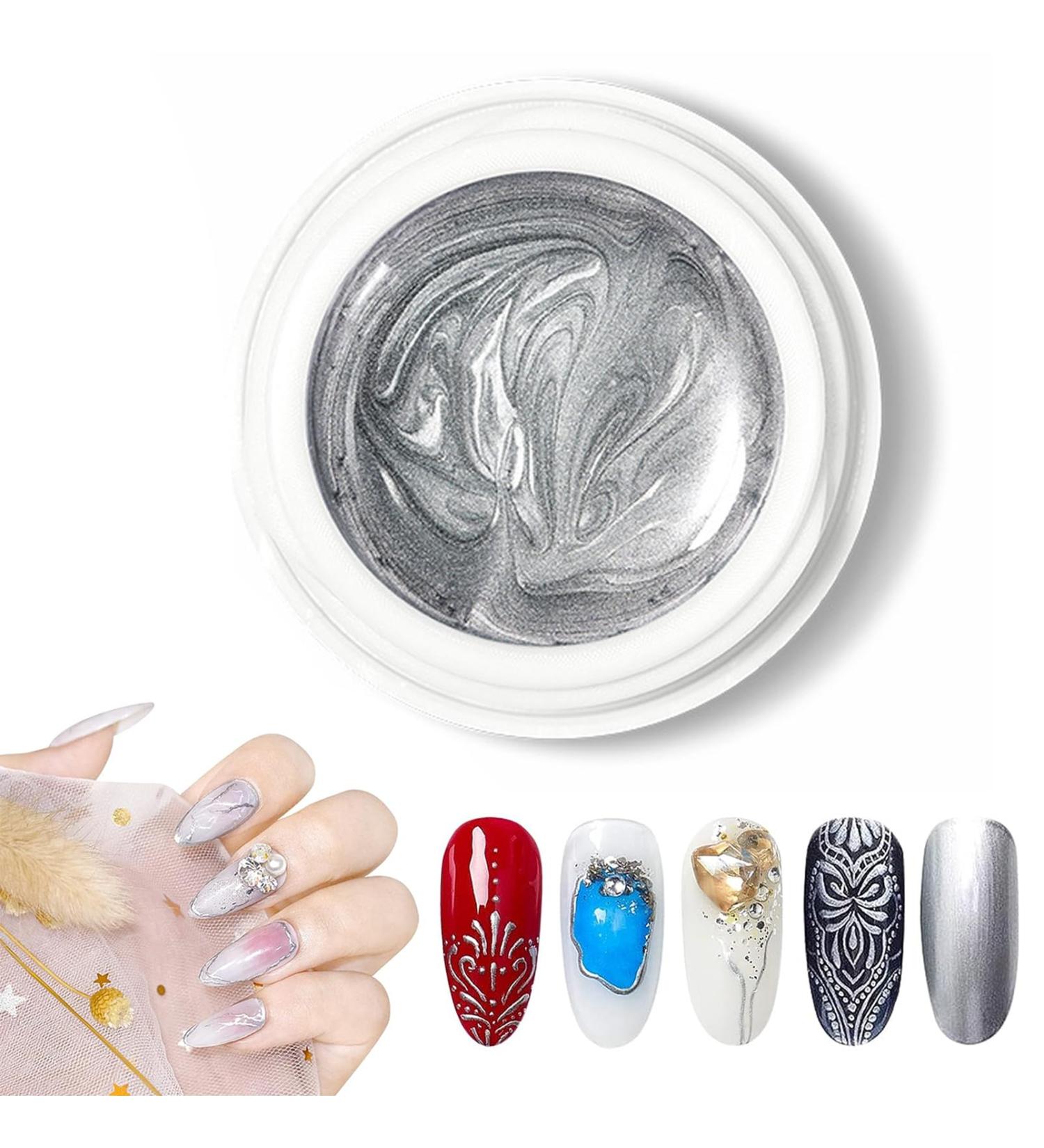 Metallic Painting Gel Nail Polish Mirror Silver Liner Gel Polish 3D Metal Painting Nail Polish Drawing Mirror Nail Gel Polish Nail Liner Painting Gel DIY Nail Manicure (Silver) - Buy Online on GoSupps.com