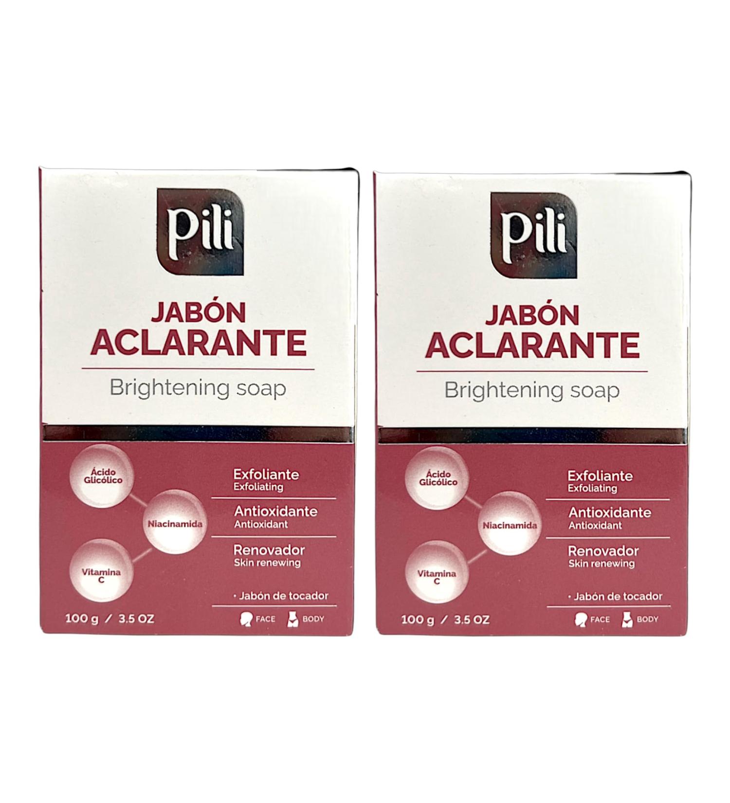 Pili Brightening Soap Exfoliating Face Bar with Glycolic Acid Vitamin C & Niacinamide | Even Skin Tone & Glowing Skin | 2 Pack Antioxidant Formula for Radiant Skin - Buy Online on GoSupps.com