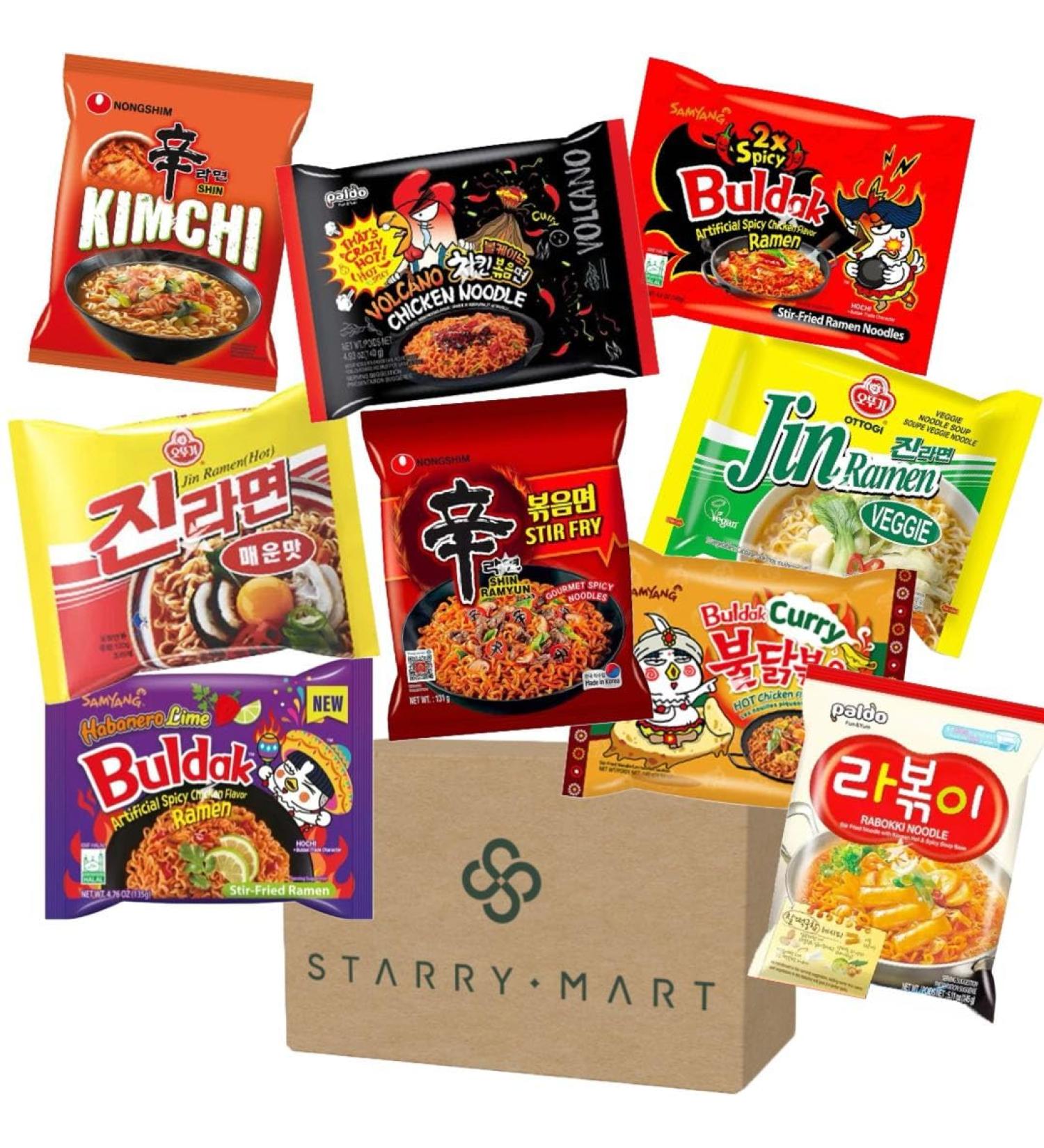 Korean Ramen Nongshim Samyang & Ottogi Noodles Assorted Mix Bundle by Starry Mart (10 Packs 10 Different Noodles)