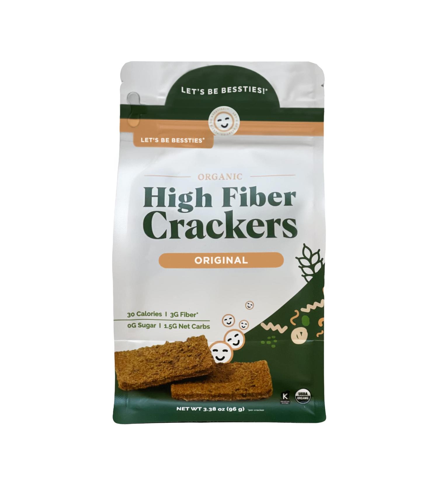 Organic High-Fiber Crackers Non-GMO - Vegan, Paleo & Low-Carb Friendly | Bessties Crispbread, 60 Crackers, 3.6oz (Pack of 5) - Buy Online on GoSupps.com