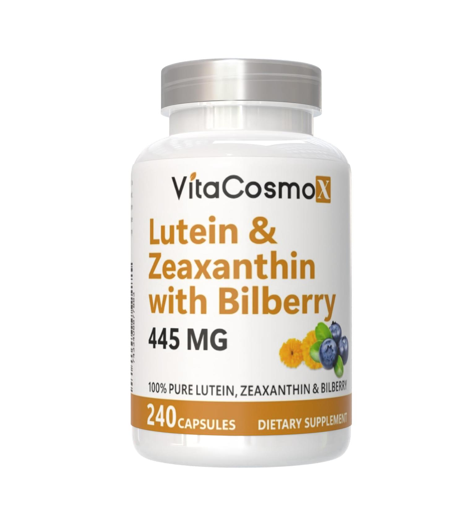 VitaCosmoX Lutein with Zeaxanthin Vegan Capsules 240 Count 40 mg Lutein + 4 mg Zeaxanthin per Serving Non-GMO Gluten-Free - Buy Online on GoSupps.com