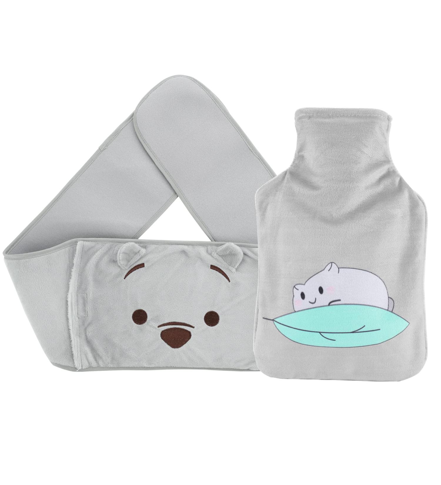 Homealexa 1L Long Hot Water Bottle with Plush Cover - Waist Warmer Rubber Bag for Winter, Cute Bear Design - Buy Online on GoSupps.com