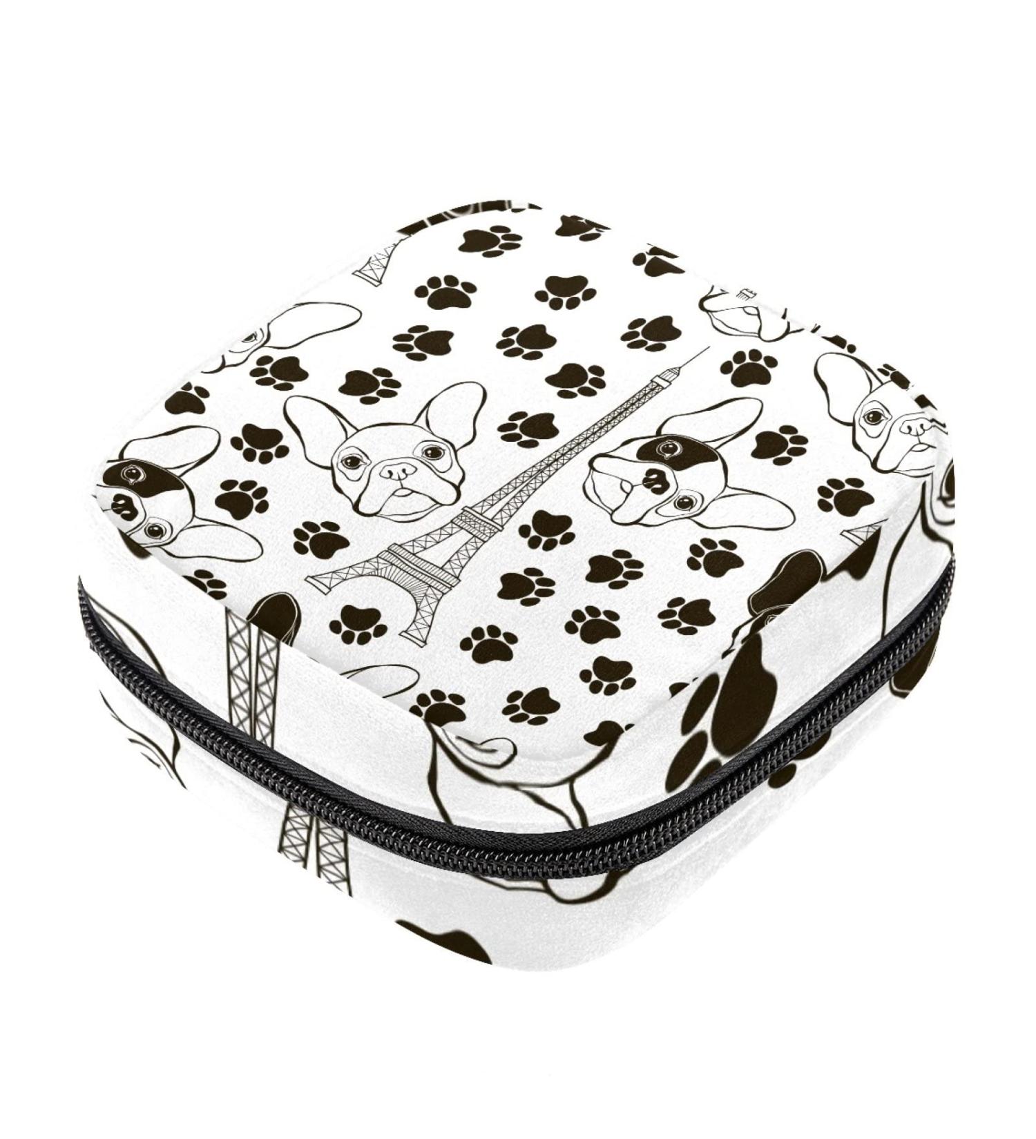 Stylish Menstruation Pad Bag with Zipper | Women's Napkin & Tampon Collection Bags - Eiffel Tower & Dog Paws Designs (Color 6) - Buy Online on GoSupps.com