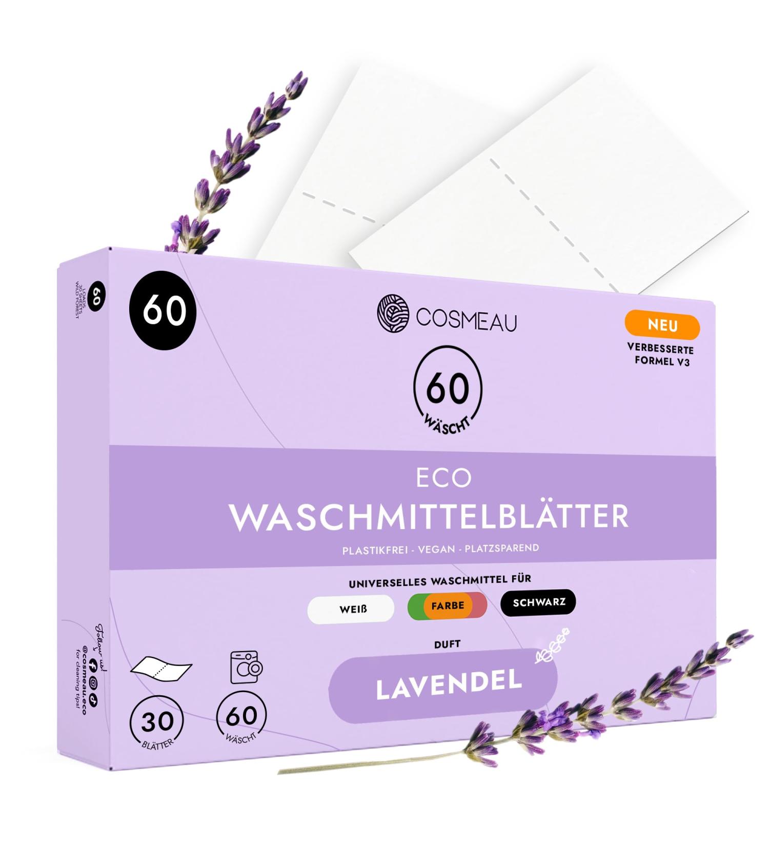 Cosmeau Lavender Detergent Leaves - Eco-Friendly Plastic-Free | 60 Washes - Perfect for Travel & All Fabrics - Sustainable Laundry Solution - Buy Online on GoSupps.com