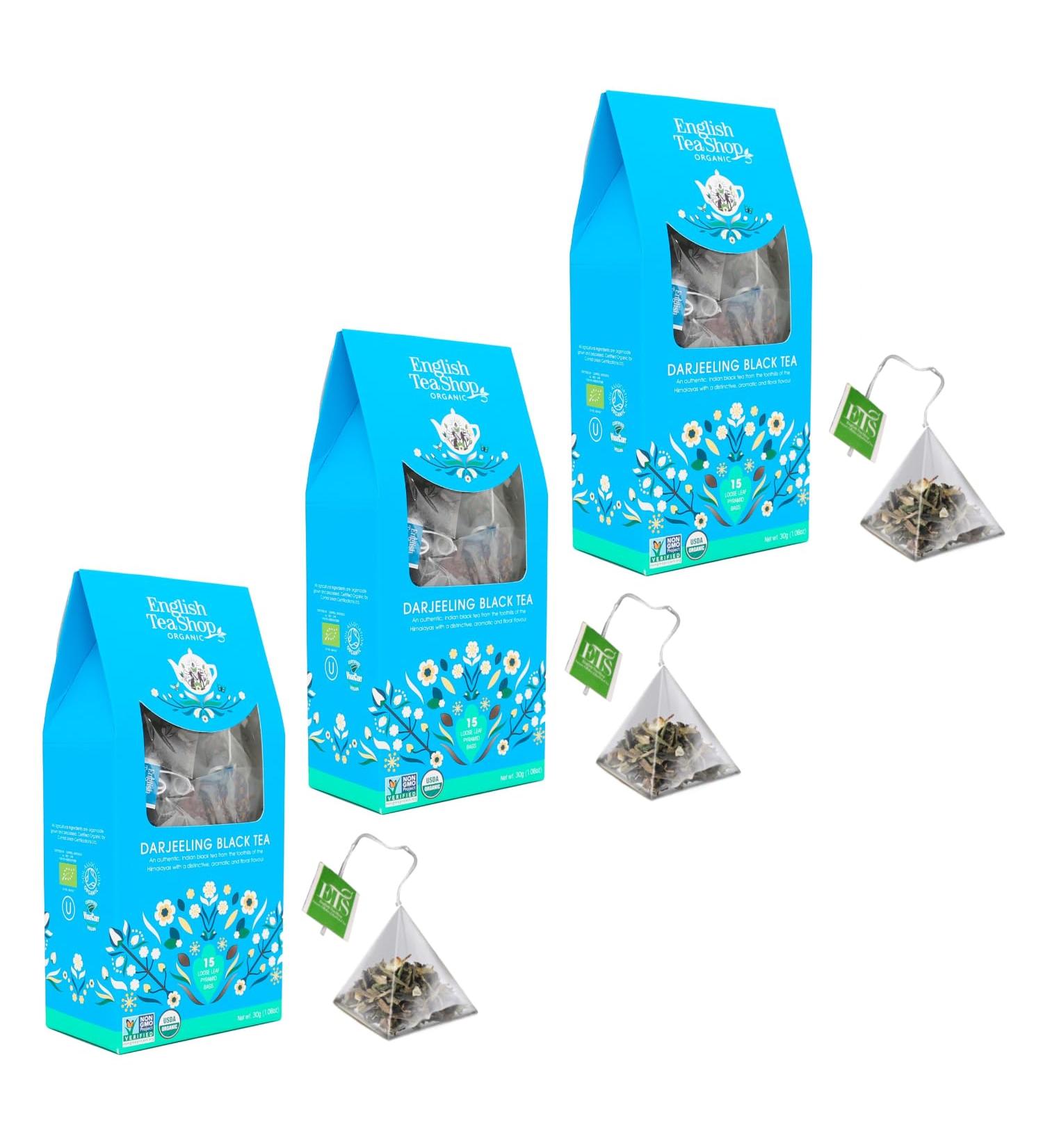  English Tea Shop English Tea Shop | Darjeeling Black Tea from India in an Eco-Friendly Box | Organic Black Tea from Bengal Darjeeling Floral Aroma - 3 x 15 Pyramid Infusers - Buy Online on GoSupps.com