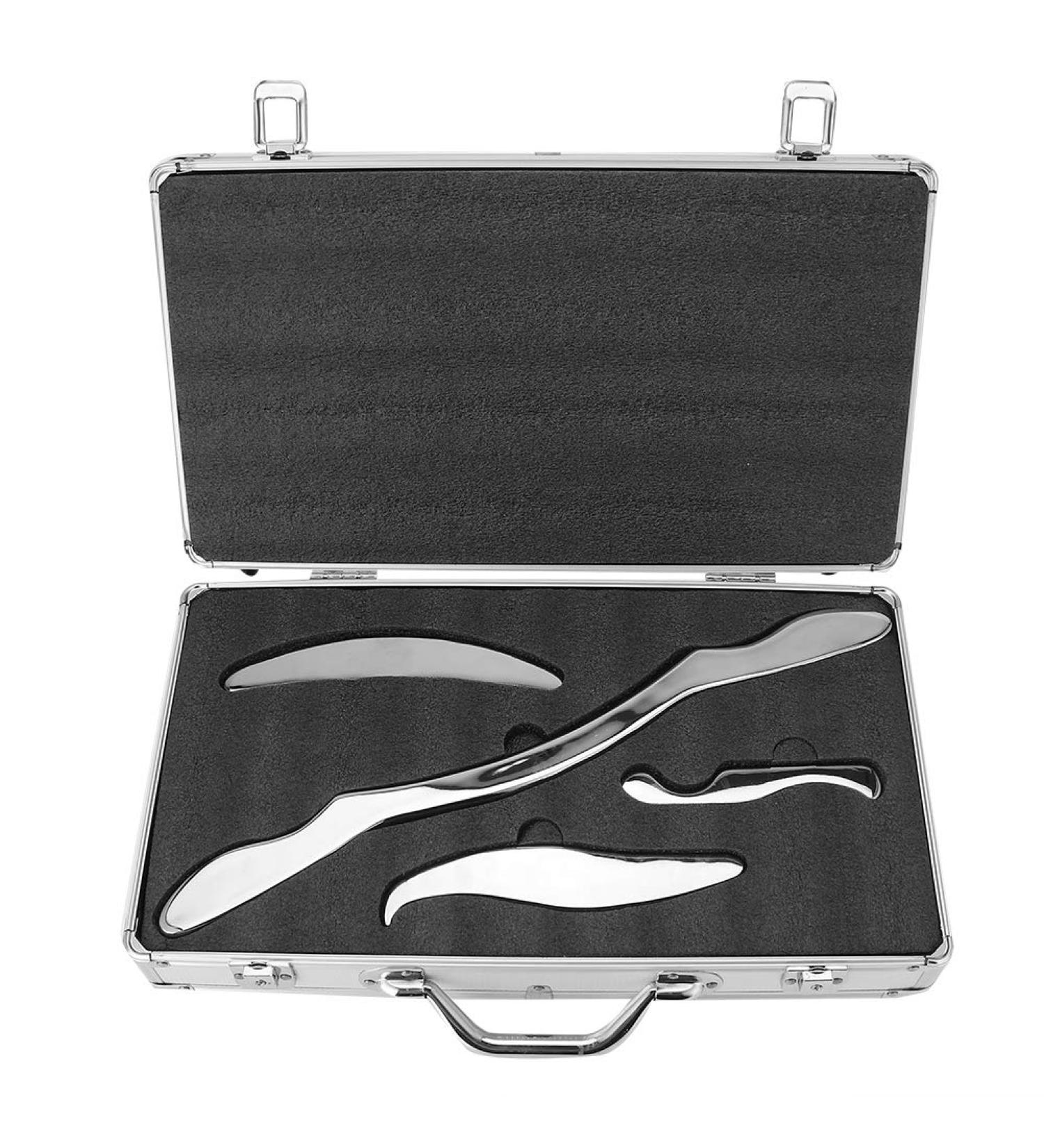 Verdant Touch Stainless Steel Gua Sha & Schab Massage Tools - 4-Piece Health Care Set with Aluminum Case for Optimal Wellness - Buy Online on GoSupps.com