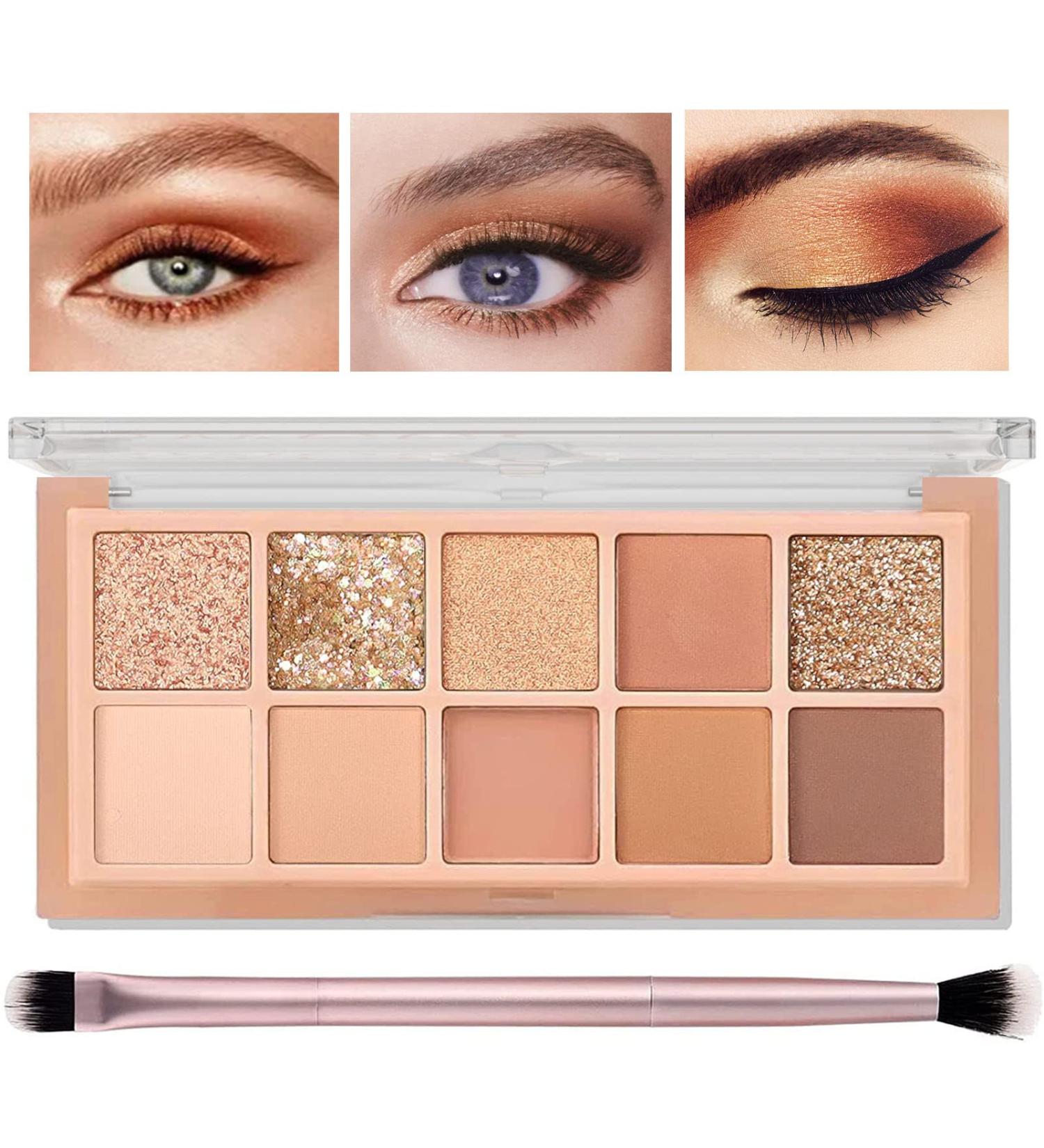 10 Colors Matte Nude Shimmer Eye Makeup Palette with Double Head Brush - High Pigmented, Long Lasting and Blendable Neutral Eye Palette - Buy Online on GoSupps.com