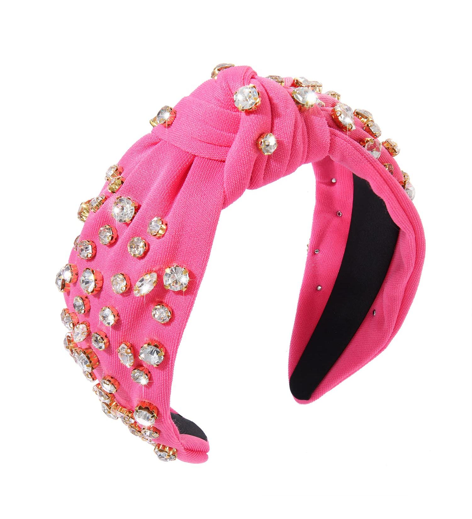 Crystal Embellished Wide Top Knot Headband in Rose Red - Women's Fashion Hair Accessories - Buy Online on GoSupps.com