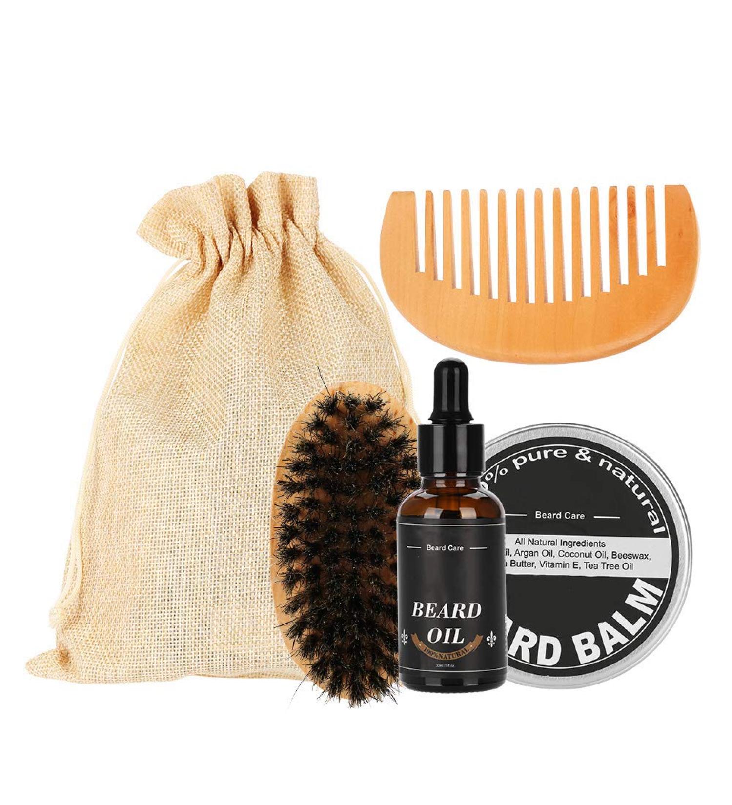 4pcs Beard Care Set for Men - Moisturizing Beard Balm Beard Oil Comb & Brush - International Shipping Available - Buy Online on GoSupps.com