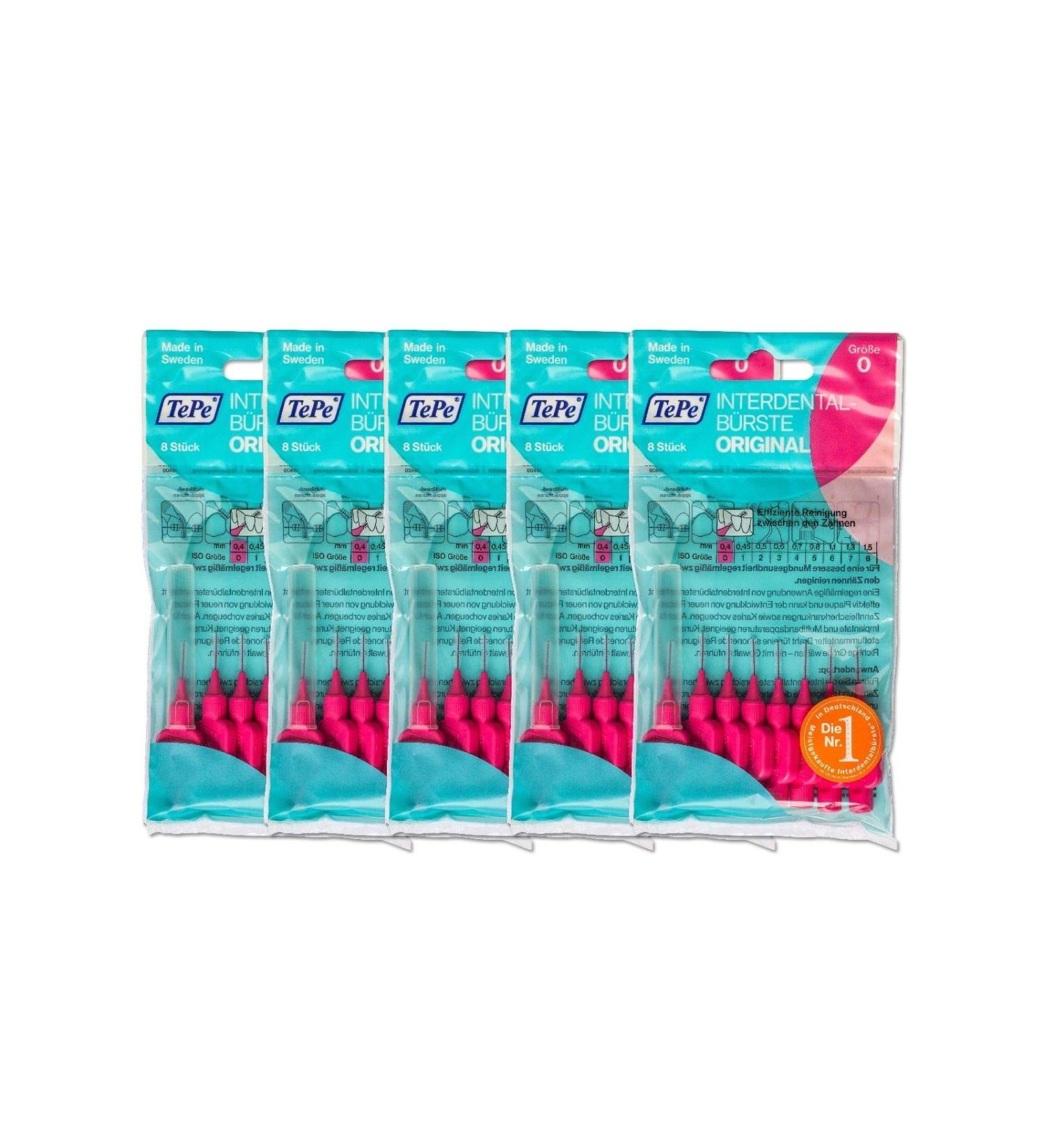 5x TePe Interdental Brushes pink Original 8 pieces interdental brushes ISO0 0.4mm