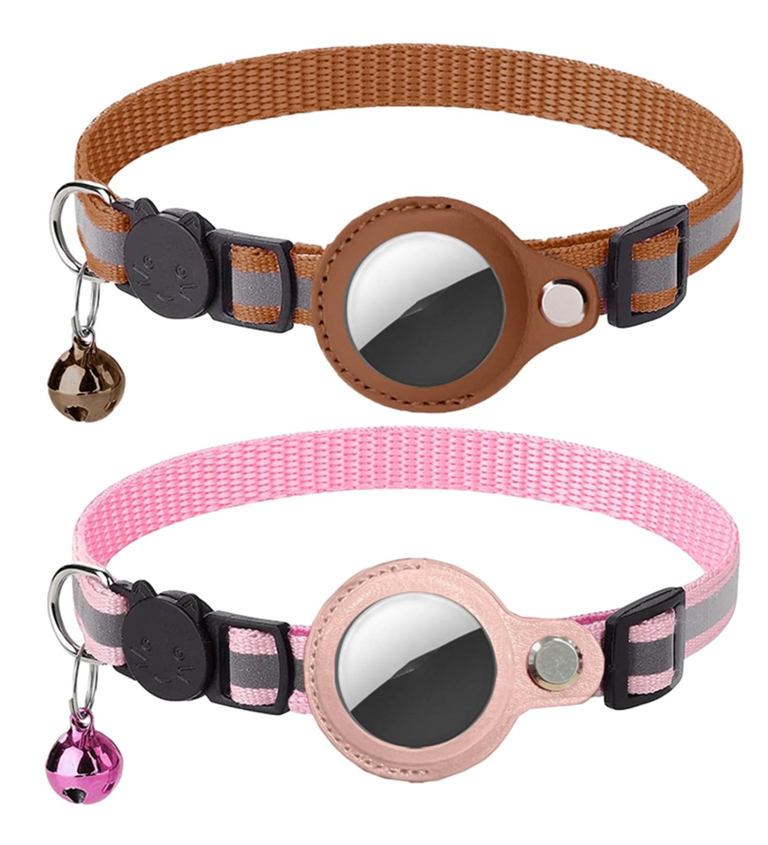 Xiiore 2-Piece Airtag Cat Neck Band with Bell | Reflective GPS Nylon Collar | Safe & Stylish Brown+Pink Design - Buy Online on GoSupps.com