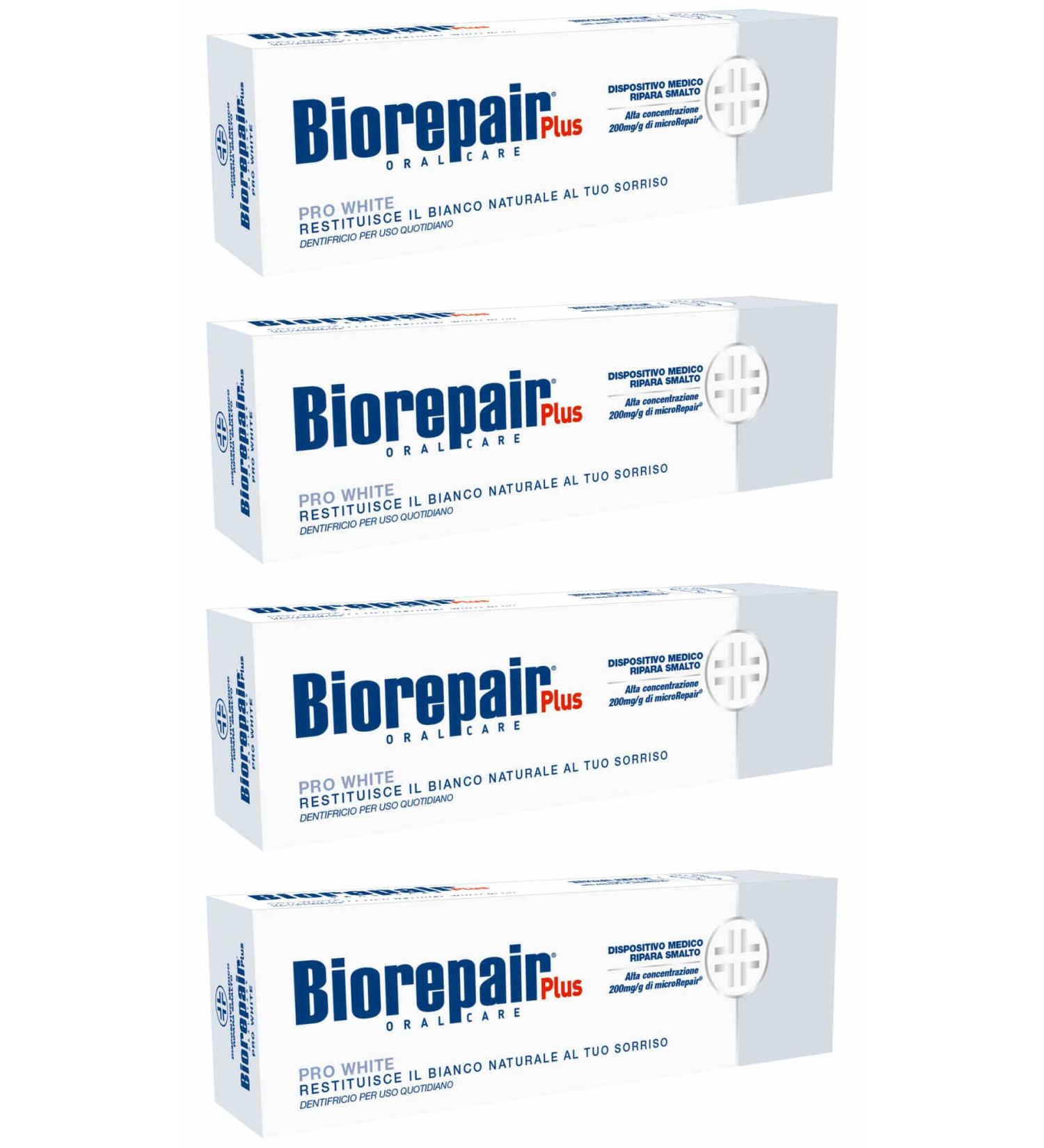 Biorepair Pro White Daily Toothpaste - 2.54 Fluid Ounces (75ml) Tubes (Pack of 4) Italian Import