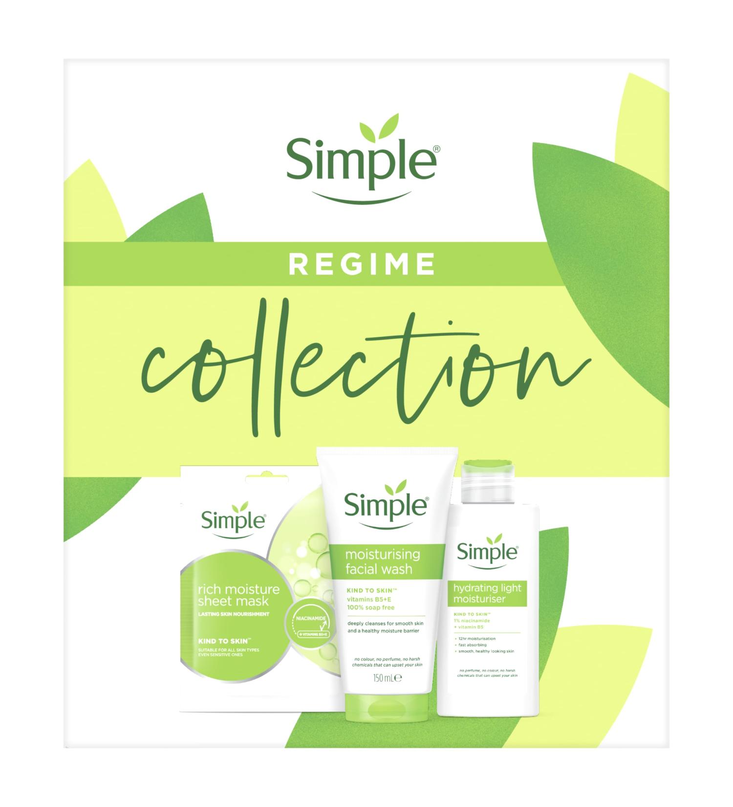 Simple Kind to Skin Regime Gift Set Facial Wash Sheet Mask & Moisturiser Perfect for Any Occasion 3 piece - Buy Online on GoSupps.com
