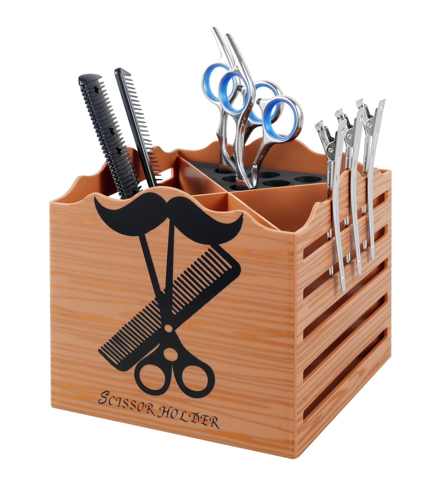 Salon Shear Holder with 4 Compartments Compact Hair Cutting Scissors Holder with Sponge Lining Efficient Salon Scissors Holder Hair Scissors Organizer for Barber Supplies Stylists 5.3x5.3x4.7in wo - Buy Online on GoSupps.com
