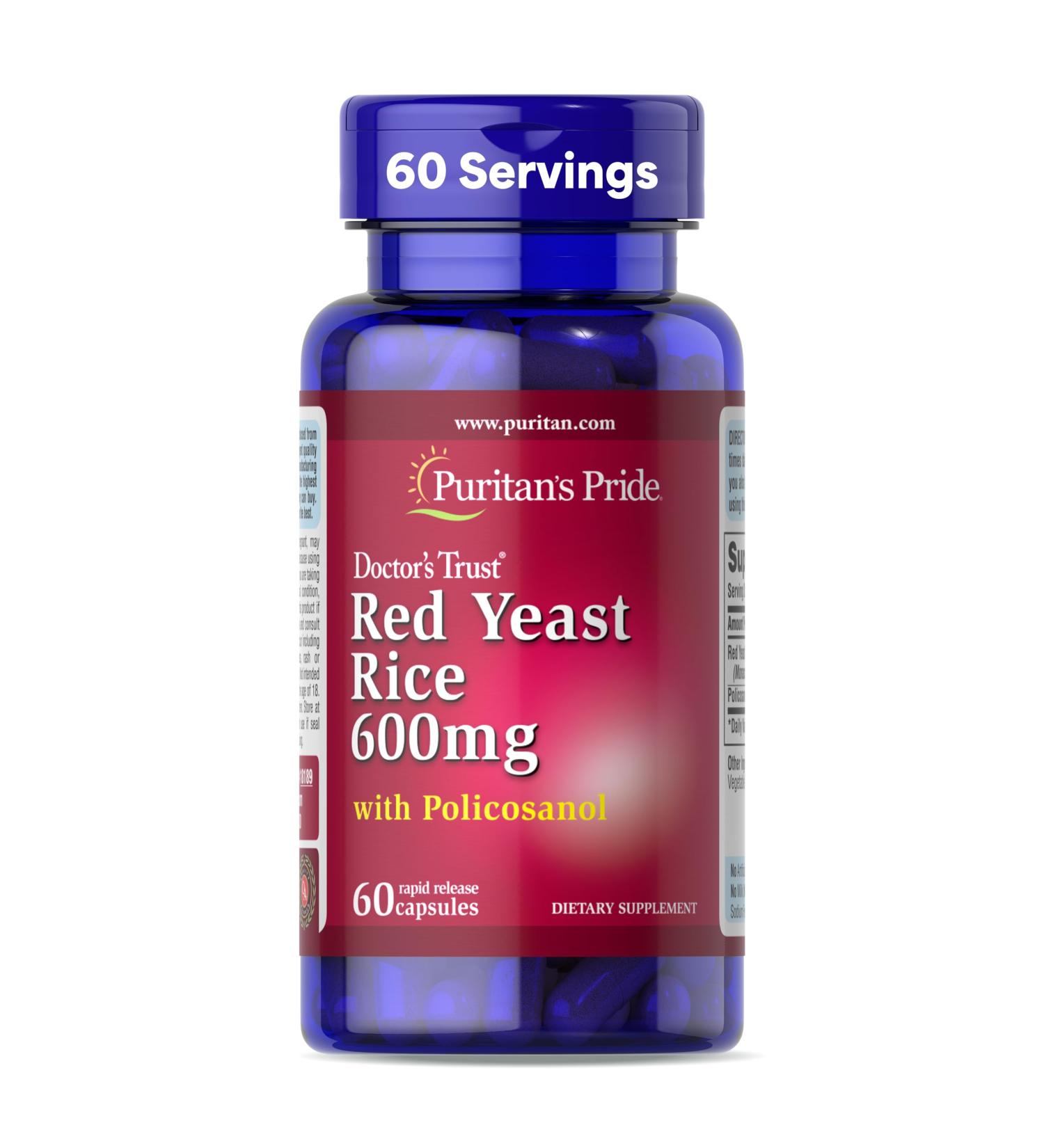 Puritans Pride Doctors Trust Red Yeast Rice 60mg with Policosanol Dietary Supplement 60 Rapid Release Capsules - Buy Online on GoSupps.com