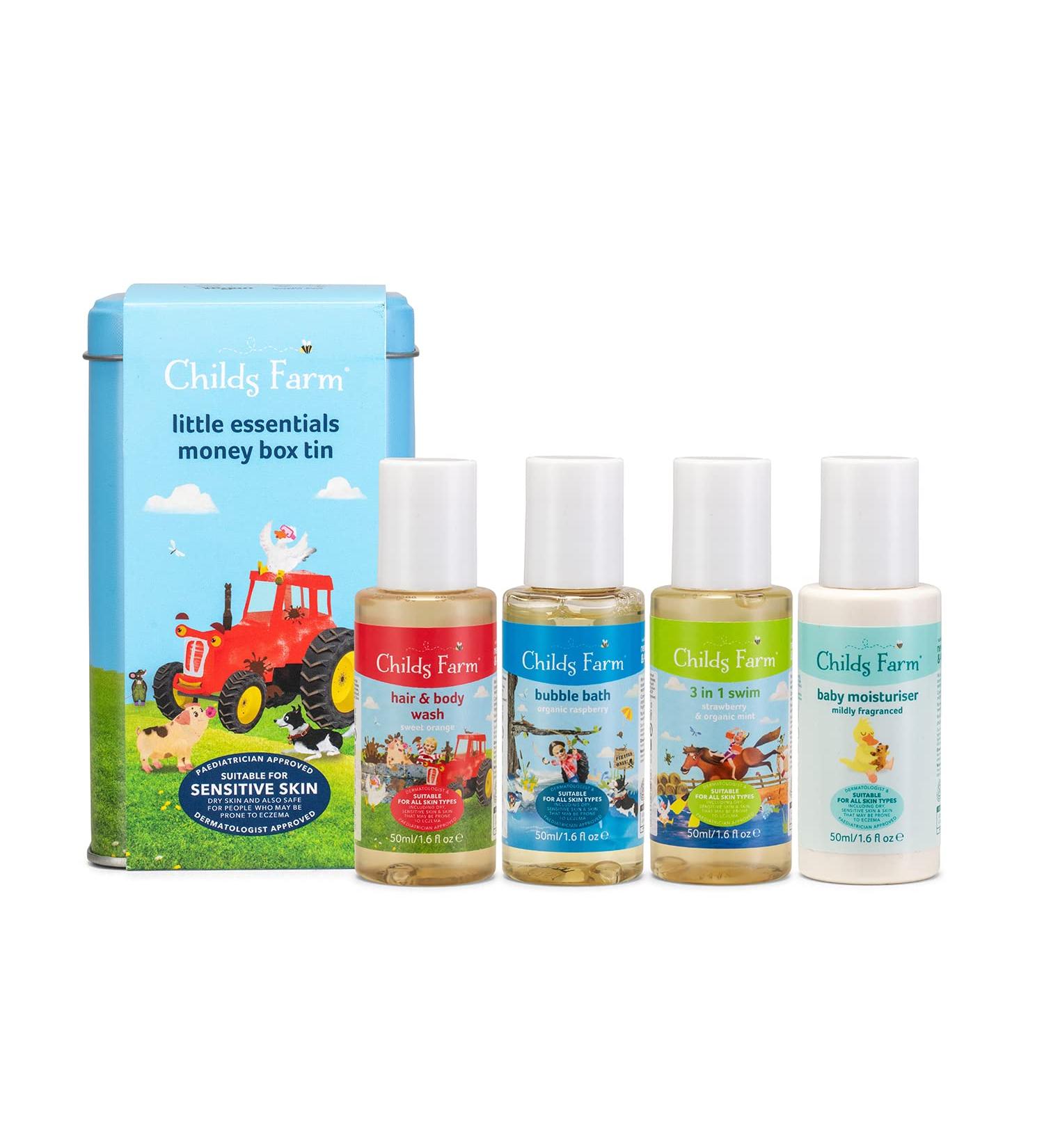Childs Farm Baby Little Essentials Money Box Tin | Baby Bedtime Bubbles, Moisturiser, Wash, and Nappy Cream Set | For Dry, Sensitive, Eczema-Prone Skin | Ideal Child Gift - Buy Online on GoSupps.com