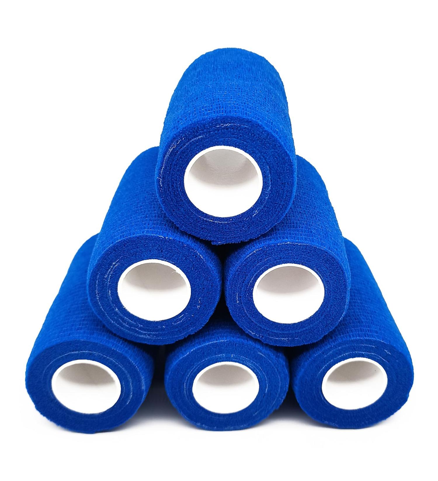 Shop 6 Rolls Self-Adhesive Bandage - 10cm x 4.5m Elastic Sports Fixing Tape in Blue & Black | International Shipping Available - Buy Online on GoSupps.com