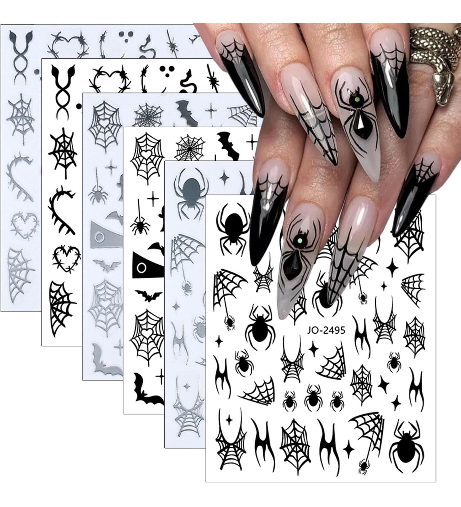 6 Sheet Halloween Nail Stickers - Spider Web Spooky Designs 3D Self-Adhesive Nail Decals for Halloween Decoration - Buy Online on GoSupps.com