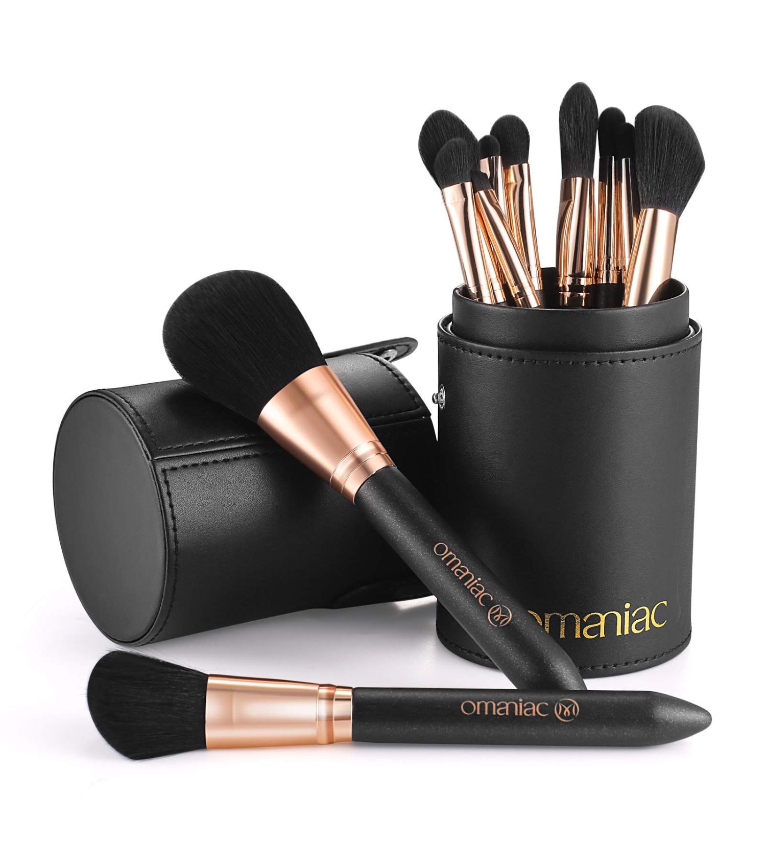 OMANIAC 12Pcs Makeup Brushes Set - Professional, Comfortable & Easy to Use for Eyeshadow, Blush, Powder, Foundation - Rose Gold & Black with Holder - Buy Online on GoSupps.com