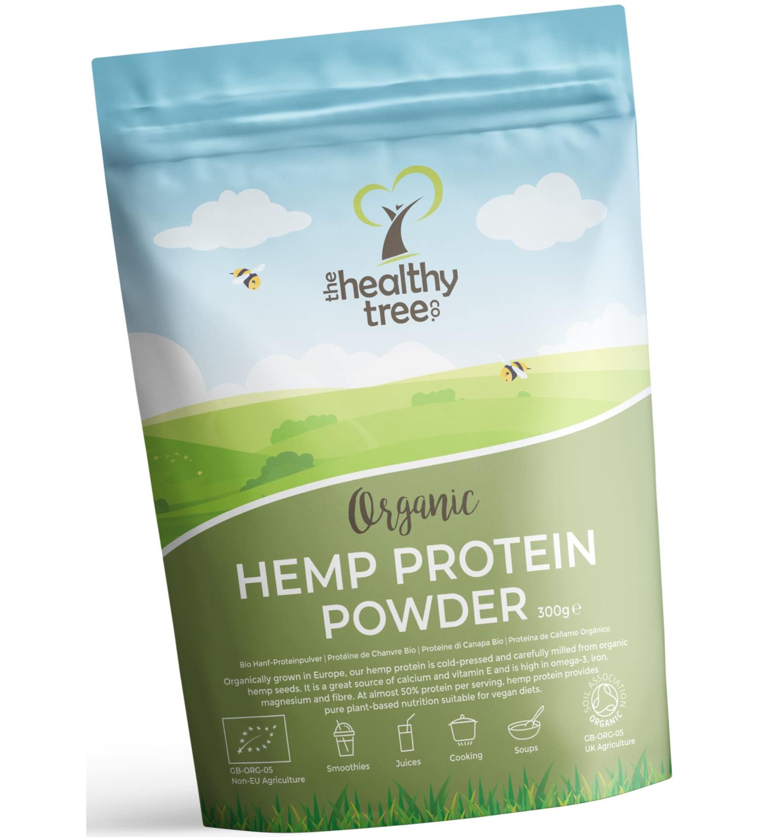 Organic Hemp Protein Powder - TheHealthyTree Company - European Harvest - Vegan, High Omega-3 Iron Amino Acids Magnesium - Raw Unflavoured - 300g - Buy Online on GoSupps.com