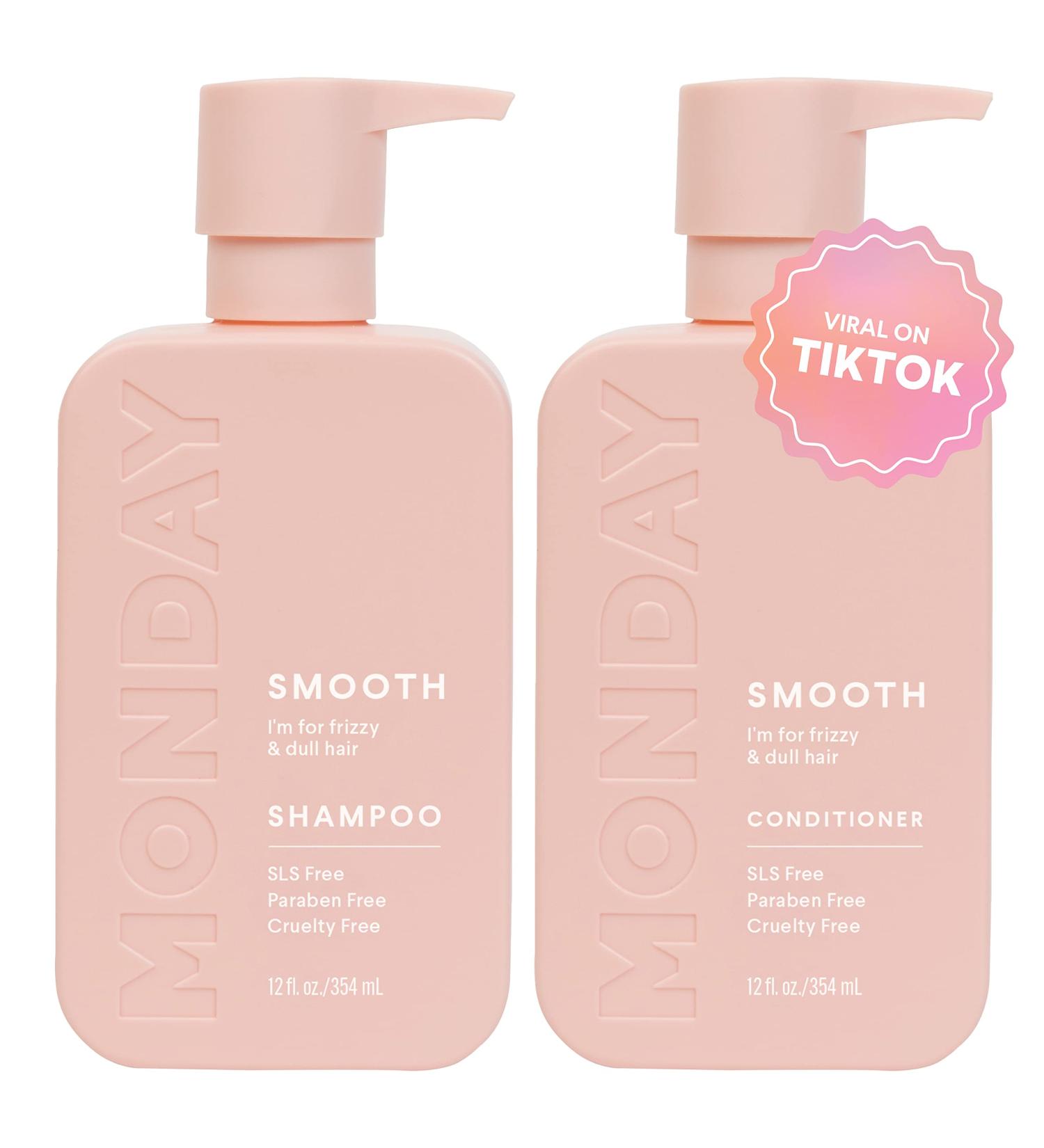 Monday Haircare Smooth Shampoo & Conditioner Set - 12oz Each for Frizzy, Coarse, and Curly Hair - Coconut Oil, Shea Butter, Vitamin E - 100% Recyclable Bottles (2 Pack) - Buy Online on GoSupps.com