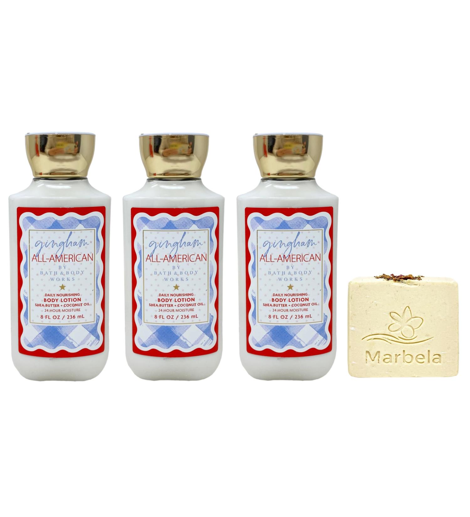 Bath & Body Works Gingham All-American 3 Daily Nourishing Body Lotions with a Creamy Rose Bar Soap - Buy Online on GoSupps.com