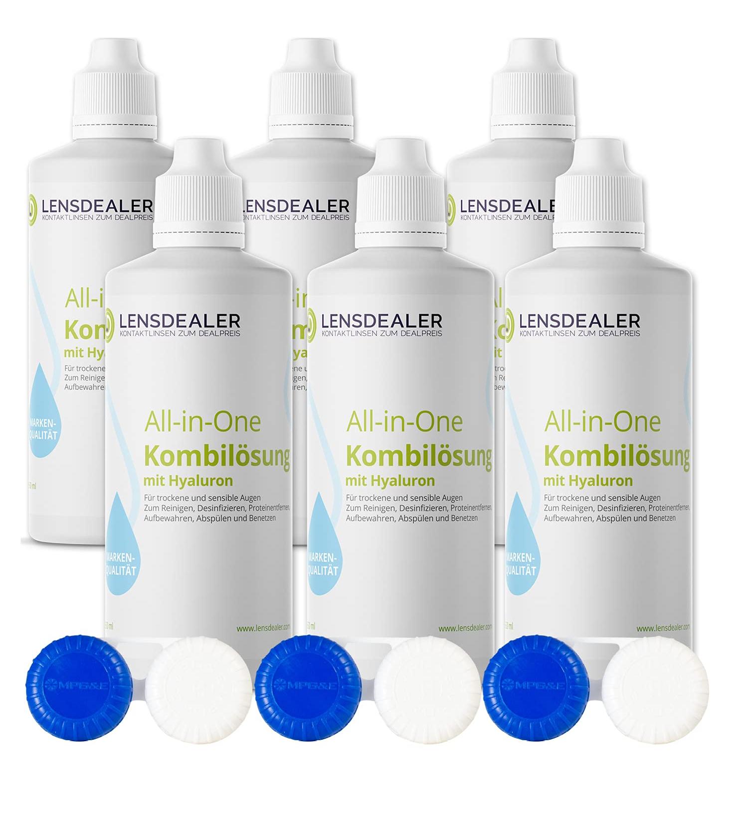 Buy Lensdeal Contact Lenses Fluid - Hyaluron All-in-One Solution 6 Bottles (360ml) & 6 Lens Containers for Soft Lenses - Buy Online on GoSupps.com