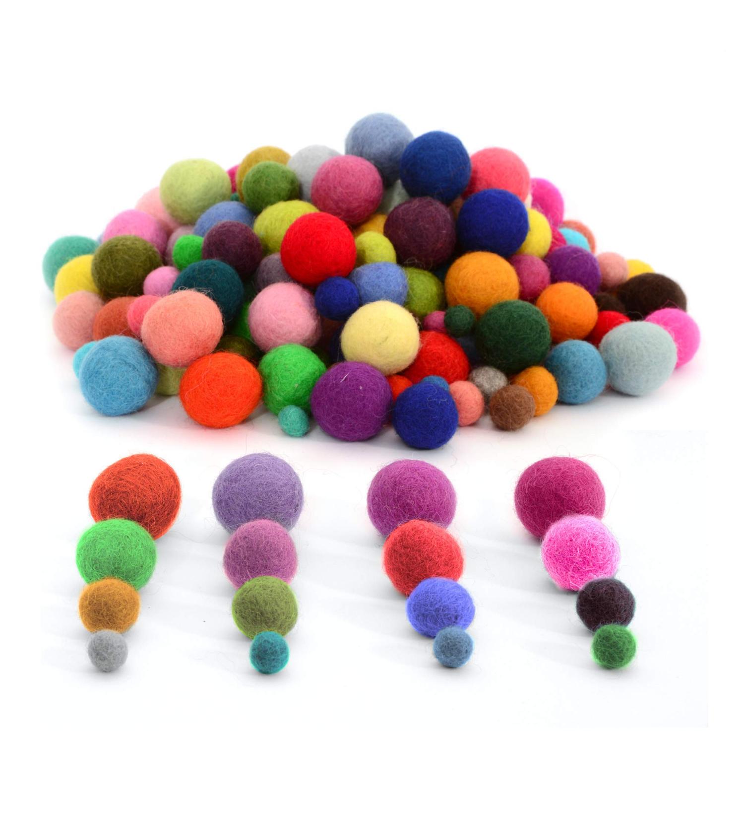 Glaciart One Felt Pom Poms Wool Balls - 240 Pcs - Handmade Felted - 4 Sizes - 60 Colors - for Felting & Garland - Buy Online on GoSupps.com