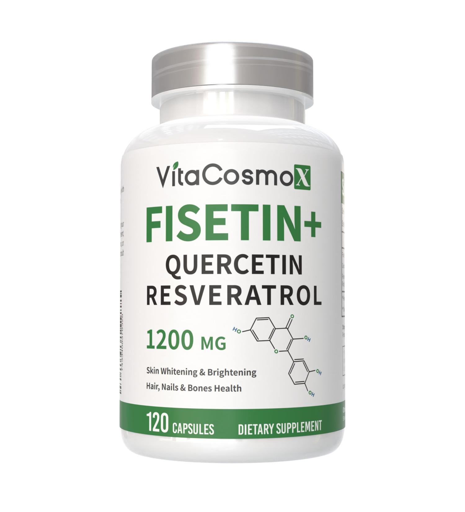 VitaCosmoX Fisetin Quercetin Resveratrol Supplement 1 200 mg 120 Veggie Capsules 100% Vegetarian Non-GMO & Gluten Free - Buy Online on GoSupps.com