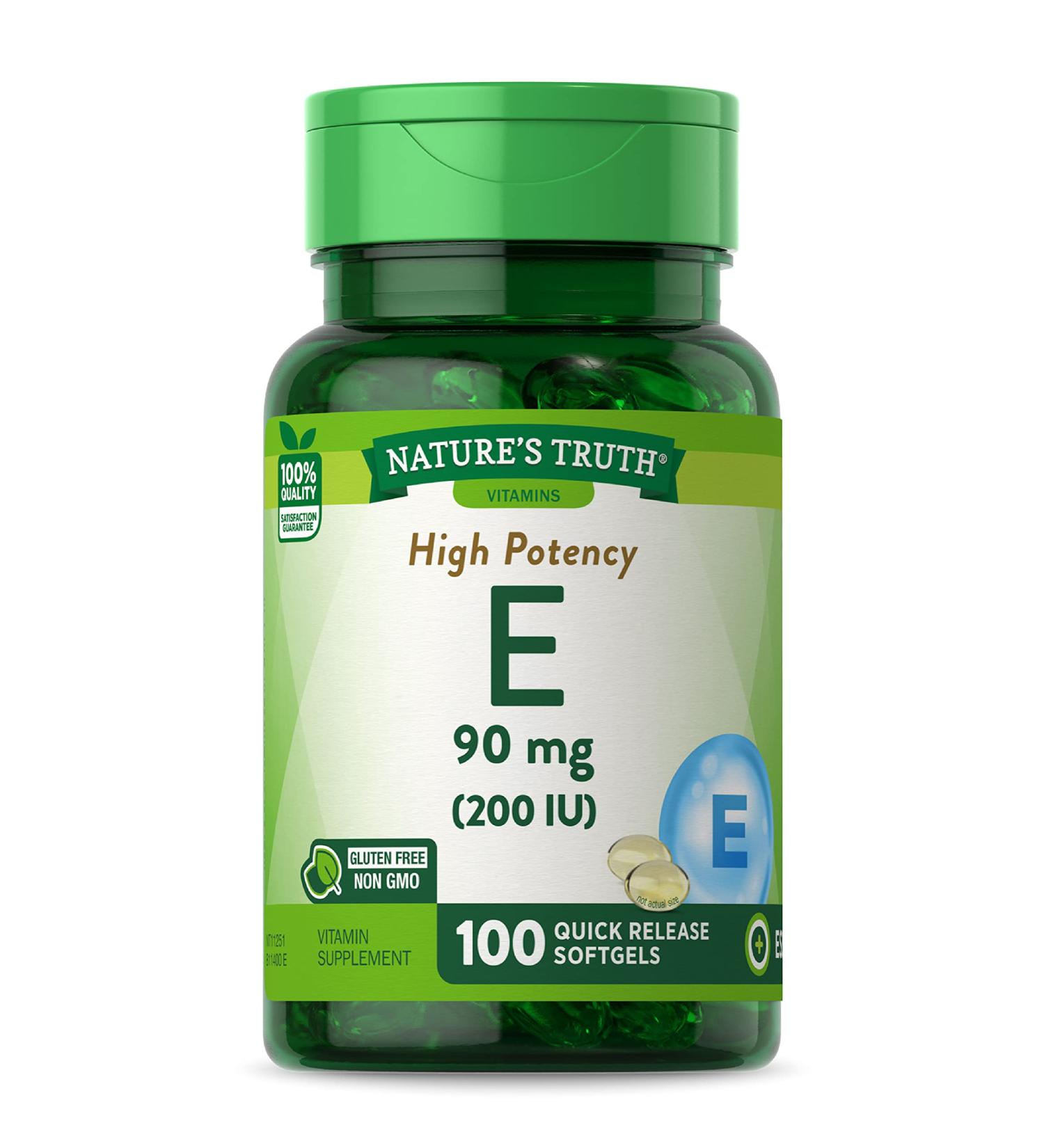 Nature's Truth Vitamin E Capsules 200 IU - 100 Softgels | Non-GMO & Gluten Free - Buy Online on GoSupps.com