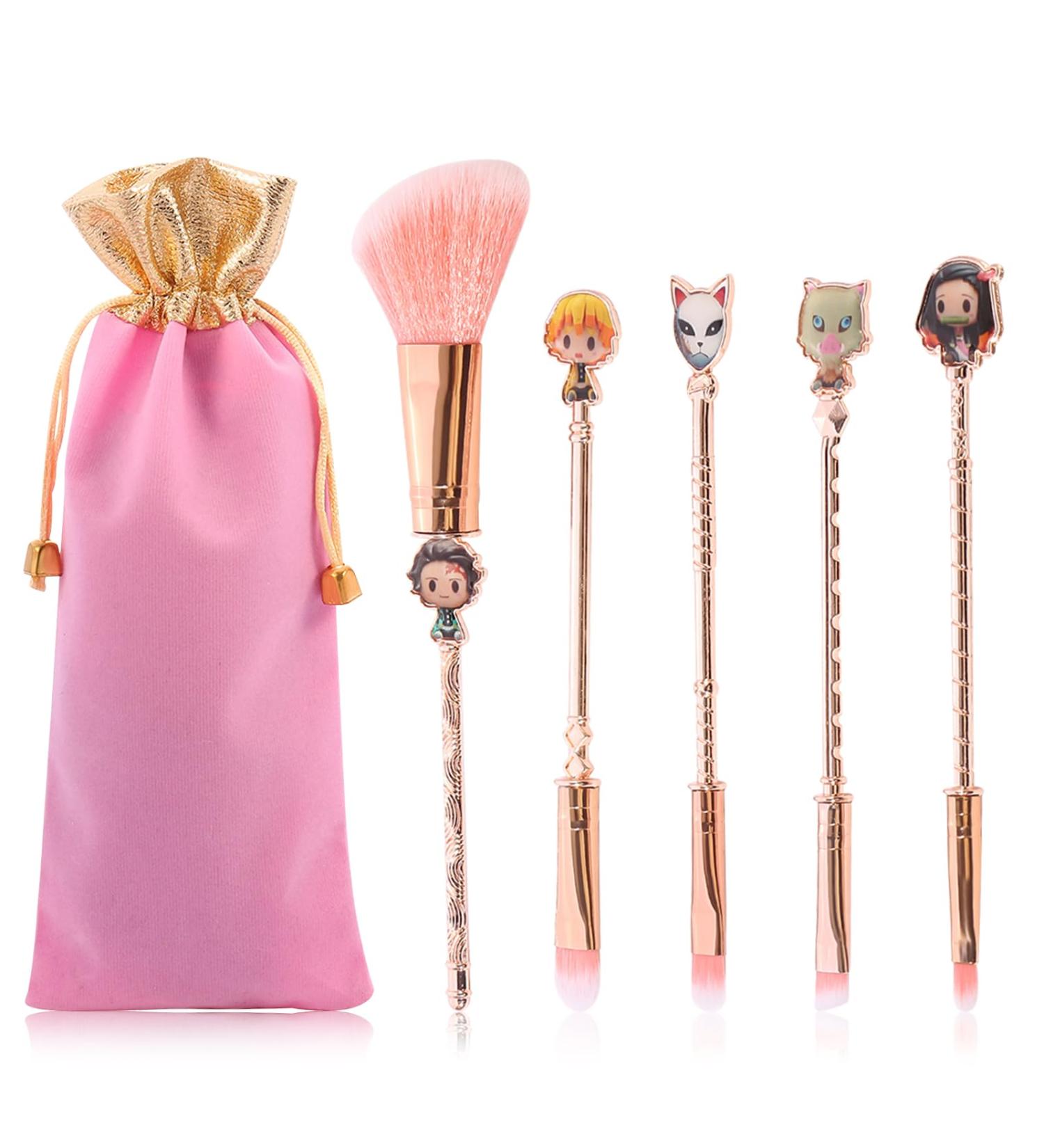 Metal Handle Demon Slayer Anime Makeup Brush Set - 5pcs Pink Gift for Girls & Women - Buy Online on GoSupps.com