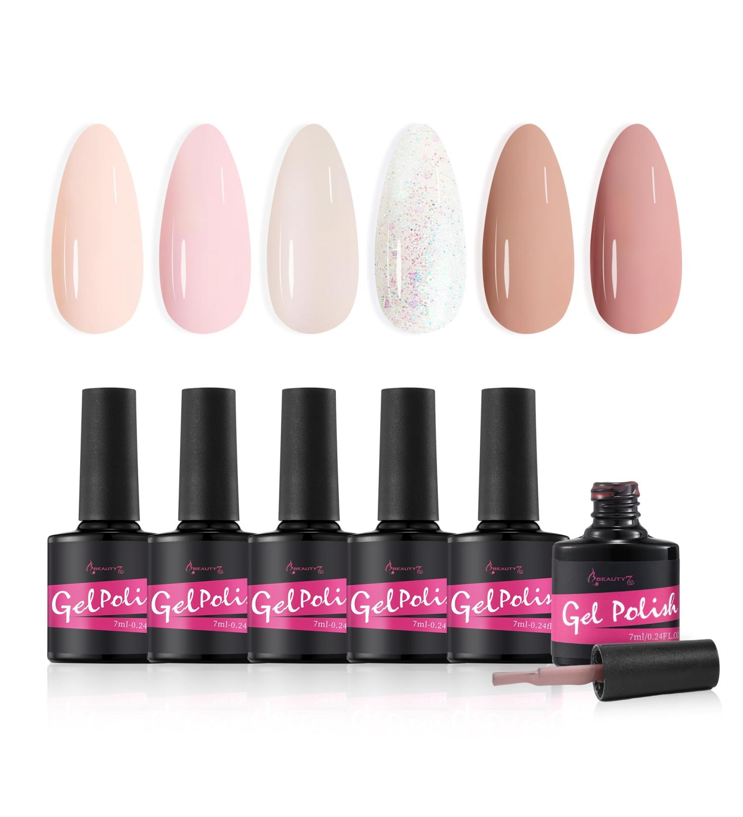 Beauty7 UV Nail Polish Set 6 Colours 7 ml Manicure Gift for Beginners Nail Art Salon DIY Gel Polish Shellac Nail Polish UV Gel Set for Nail Design Milk Tea - Buy Online on GoSupps.com