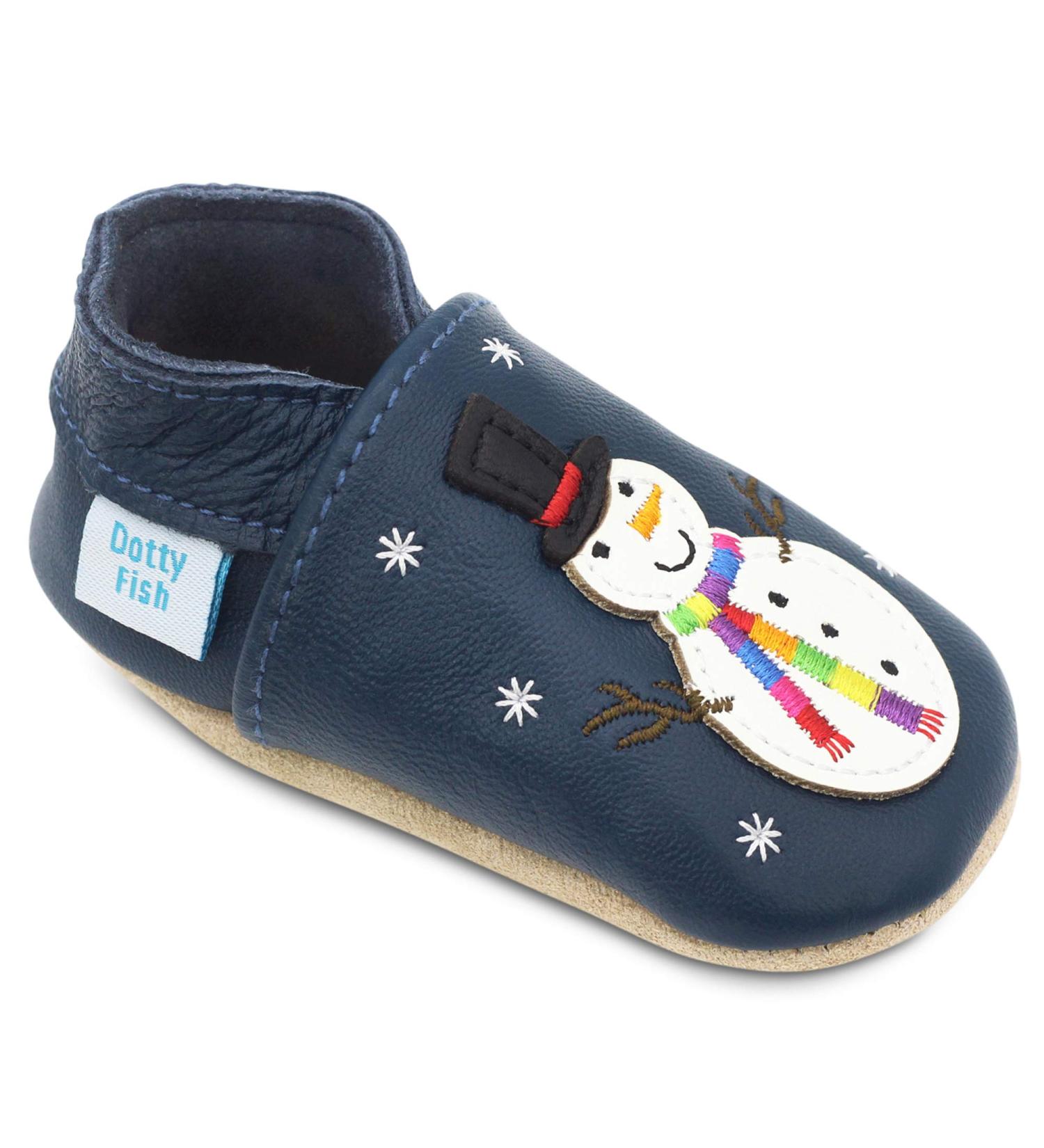 Dotty Fish Soft Leather Baby Shoes - Animal Designs for Boys and Girls, Non-Slip Toddler Shoes, 0-6 Months to 4-5 Years (Frosty Snowman) - Buy Online on GoSupps.com