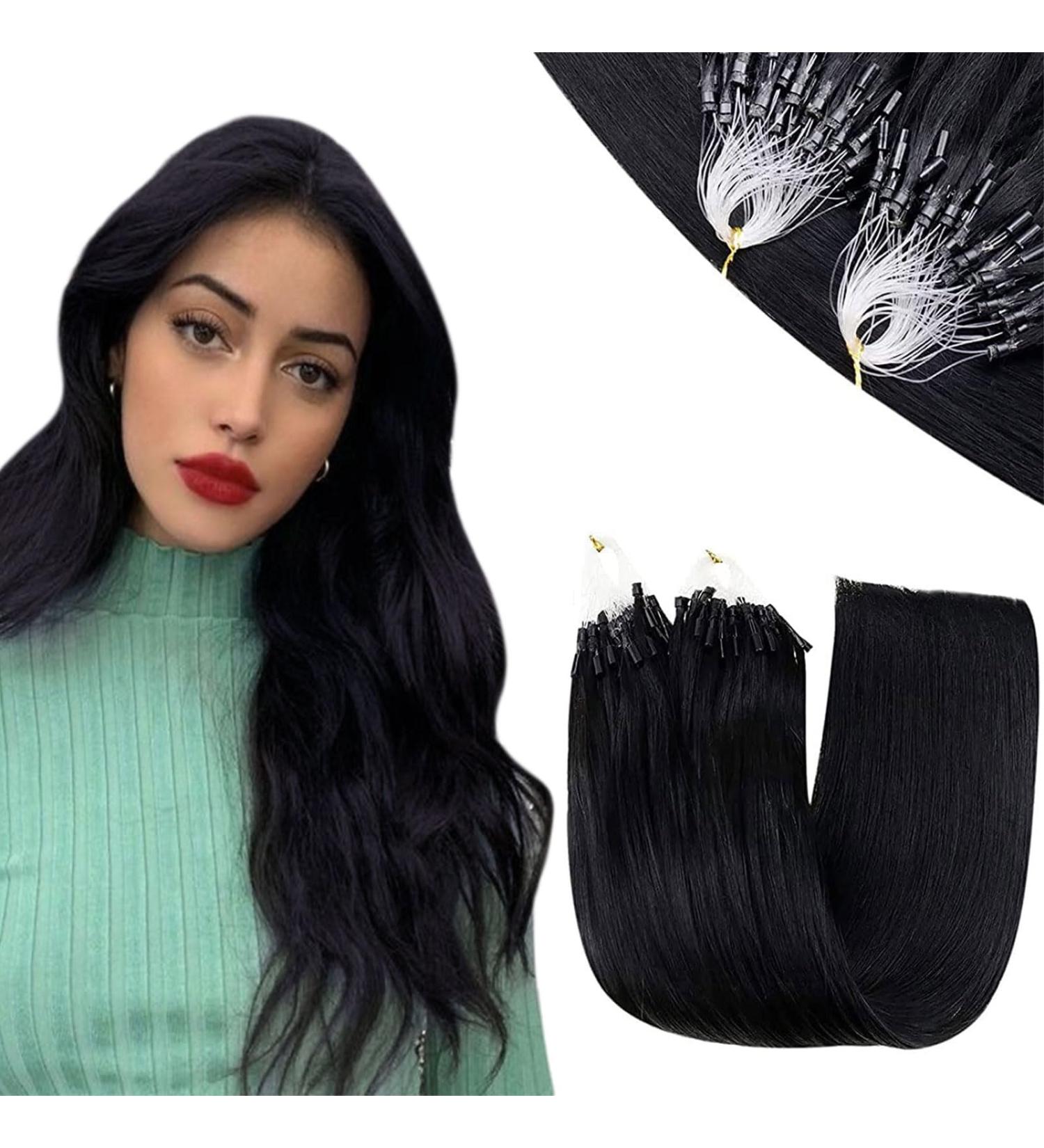 RUNATURE Micro Loop Hair Extensions Black Human Hair Micro Link Extensions Real Human Hair Black Micro Ring Hair Extensions 14 Inch 50gram 14 IN 2.1Micro-#1 - Buy Online on GoSupps.com